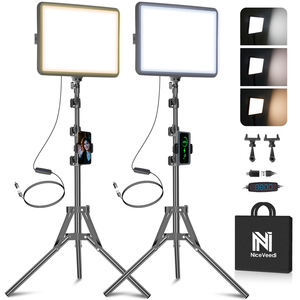 2 Pack LED Video Light Kit NiceVeedi Studio Light 2800 6500K - NiceVeedi Official Imagery - 2