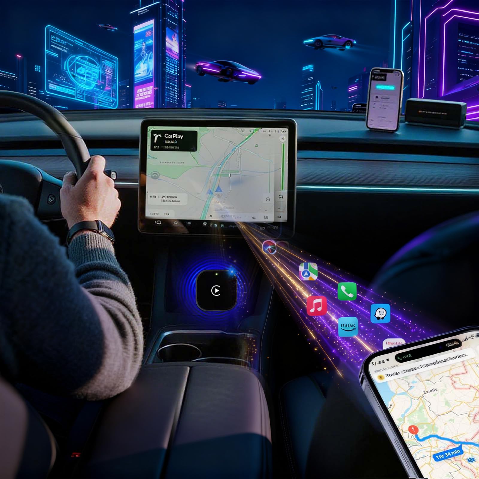 Yizro Wireless CarPlay Adapter for Apple iPhone & Android, 2-in-1 by Yizro - Angle View 6