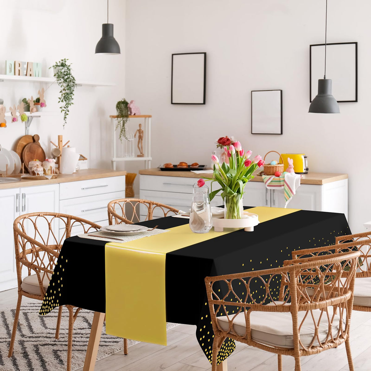 12 Pack Black and Gold Tablecloth and Table Runner Set Party - Zachely Official Imagery - 3