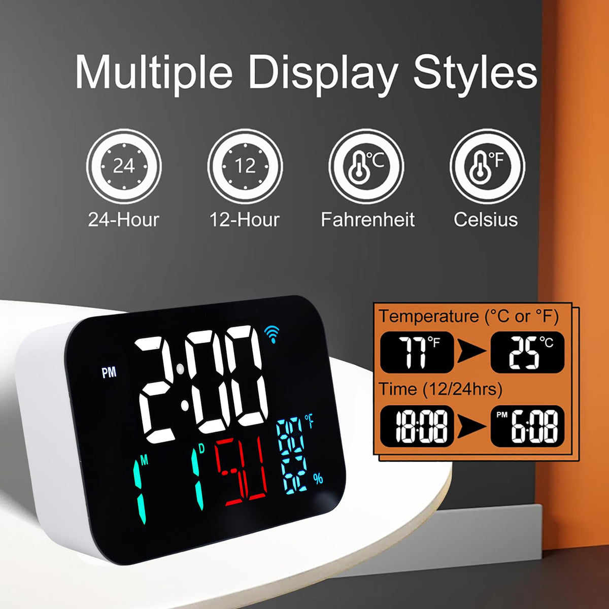 Luocute WiFi Smart Clock Weather Station Alarm Date Day - Luocute Official Imagery - 3
