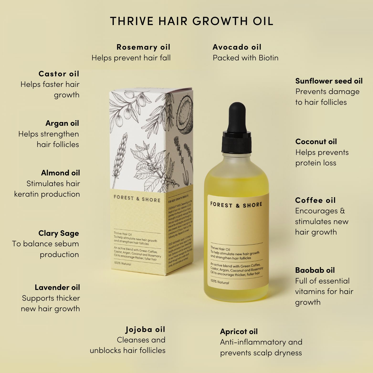Forest & Shore Hair Growth Oil, 100% Natural, with Caffeine, Biotin, Castor , - Forest & Shore Official Product View 6