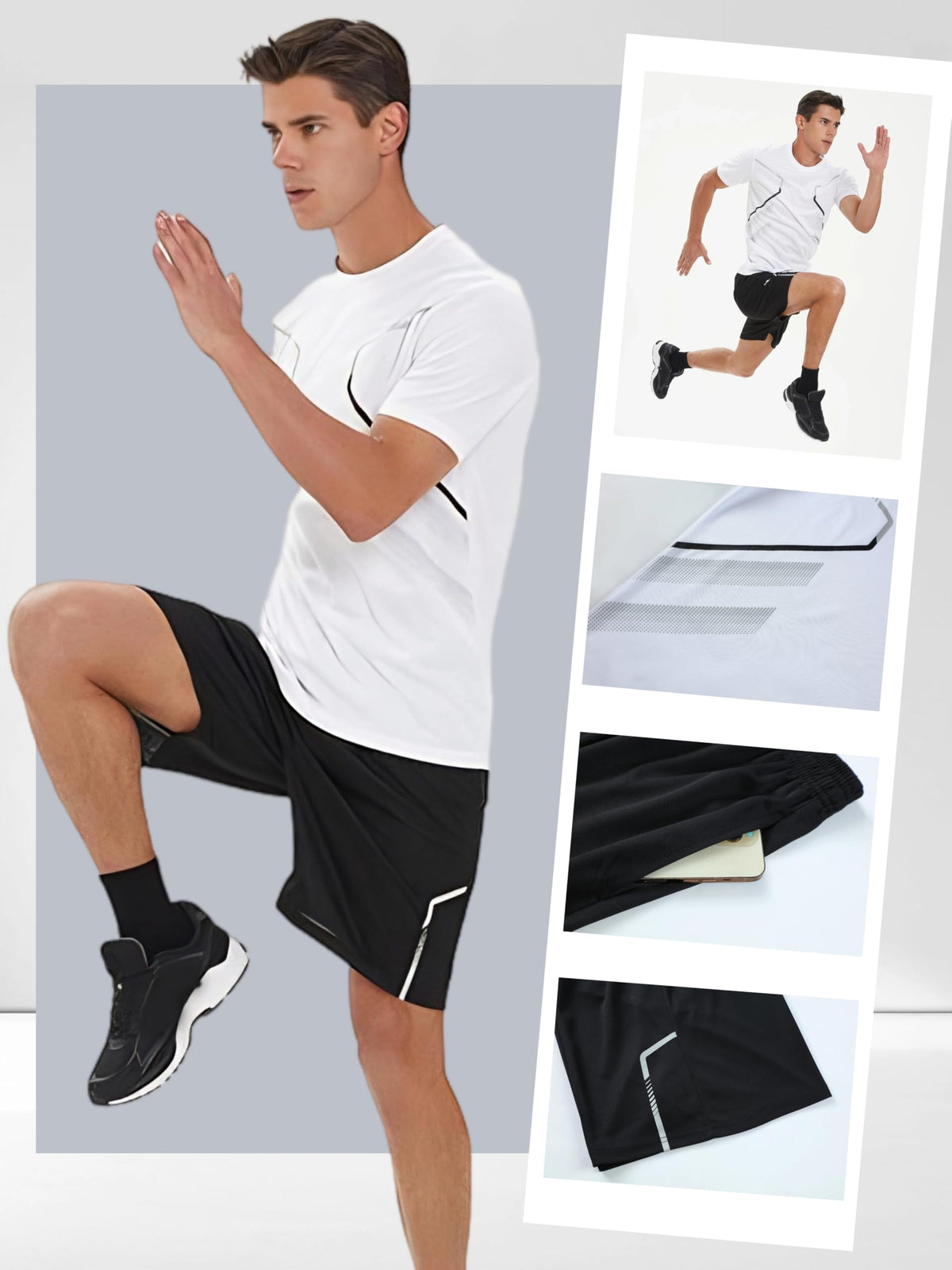 Men s 6 Piece Workout Set Quick Dry Athletic T Shirts Shorts - Premium Selection Official Imagery - 5