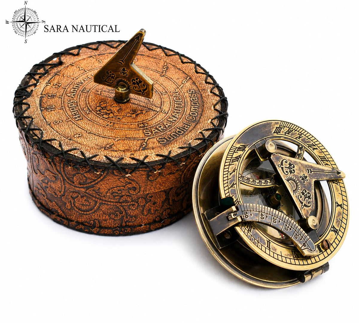 SARA NAUTICAL Antique Brass Sundial Compass Sundial Clock in - SARA NAUTICAL Official Imagery - 4