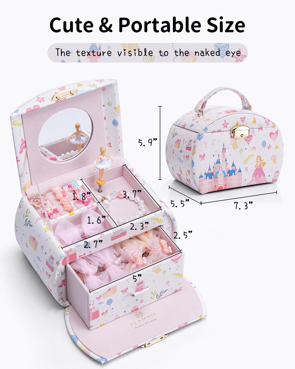 VLANDO 2 Layer Girls Musical Jewelry Box with Ballerina and - VLANDO Official Imagery - 3