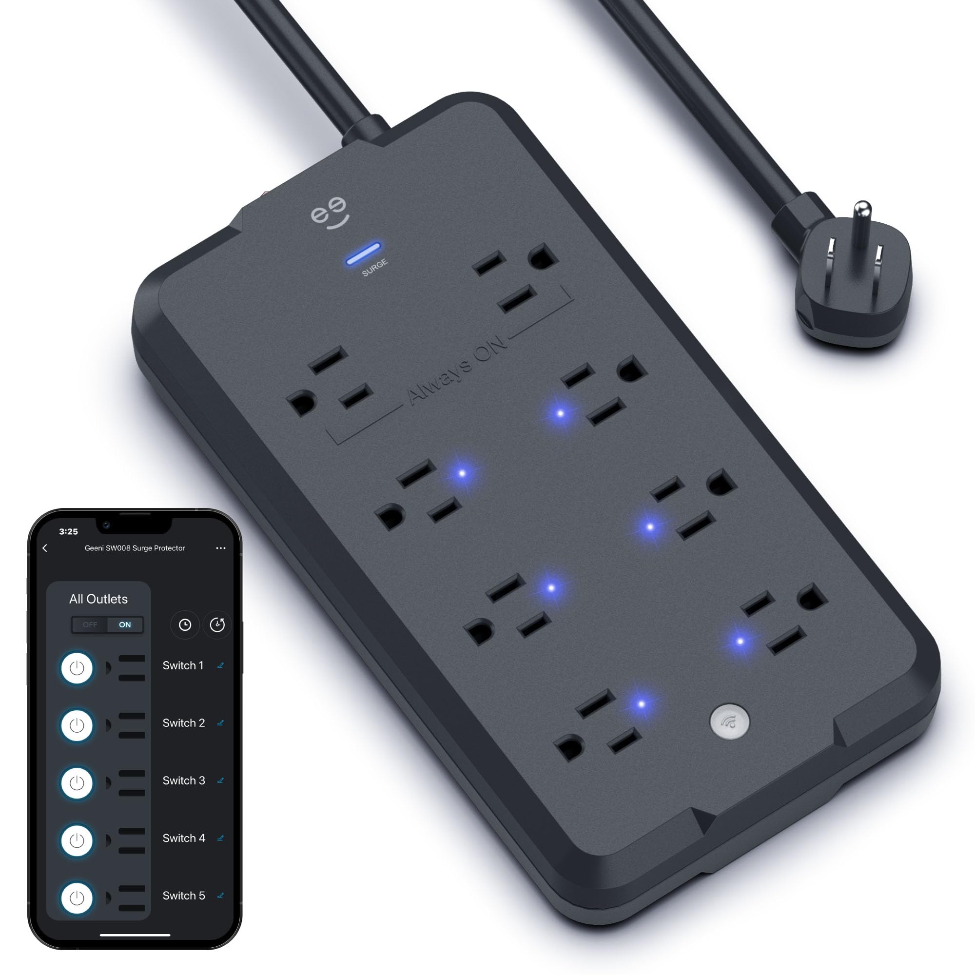 Geeni Surge Ultra Smart 8 Outlet Surge Protector No Hub 6 ft - Geeni Official Imagery - 1