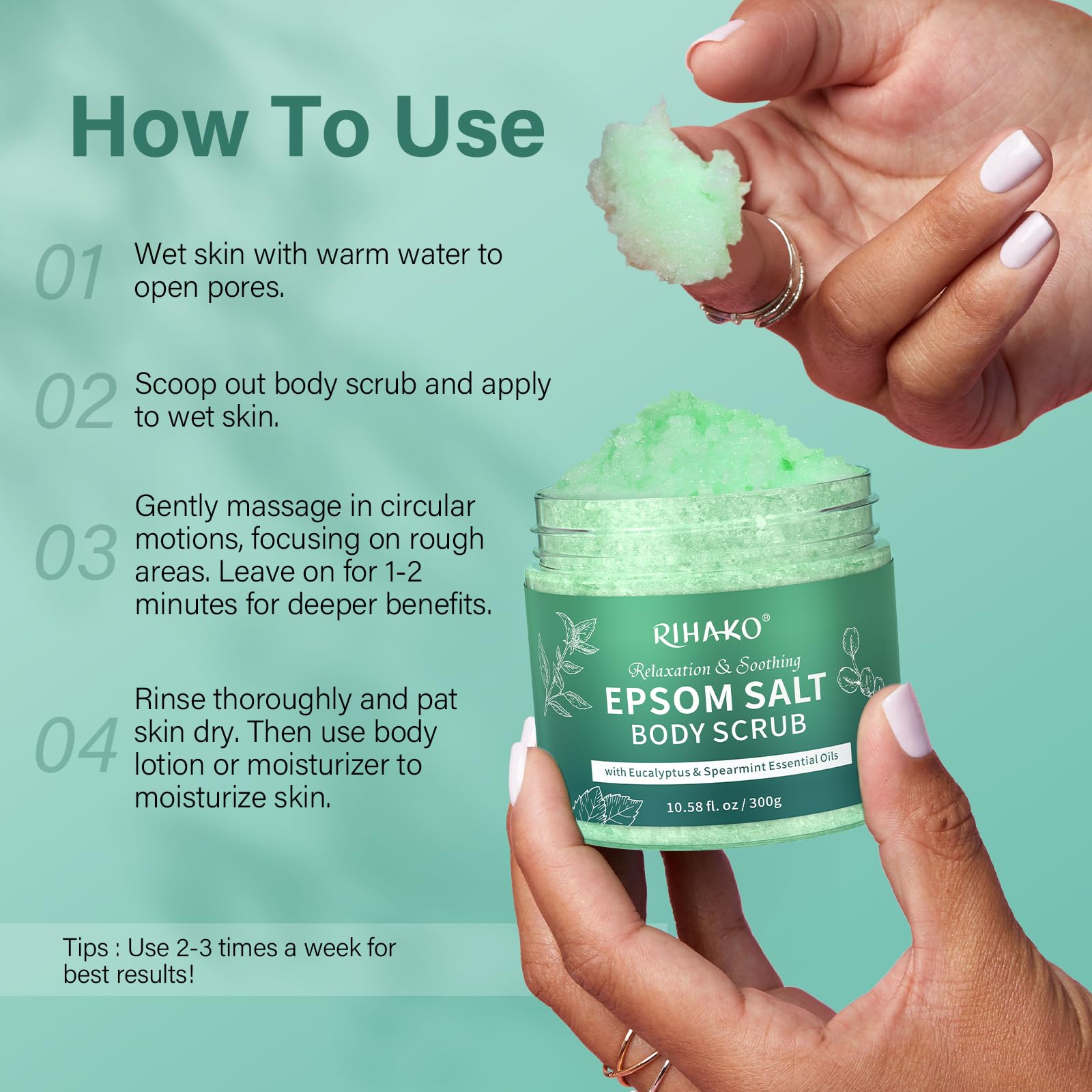 RIHAKO Eucalyptus Epsom Salt Body Scrub,Exfoliating detox body scrub,Relax & - RIHAKO Official Product View 8