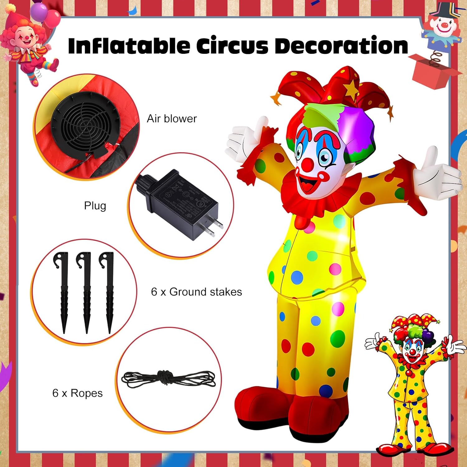 Capoda 5.9 ft Clown Inflatable Life Size Inflatable Carnival Decorations Circus Clown