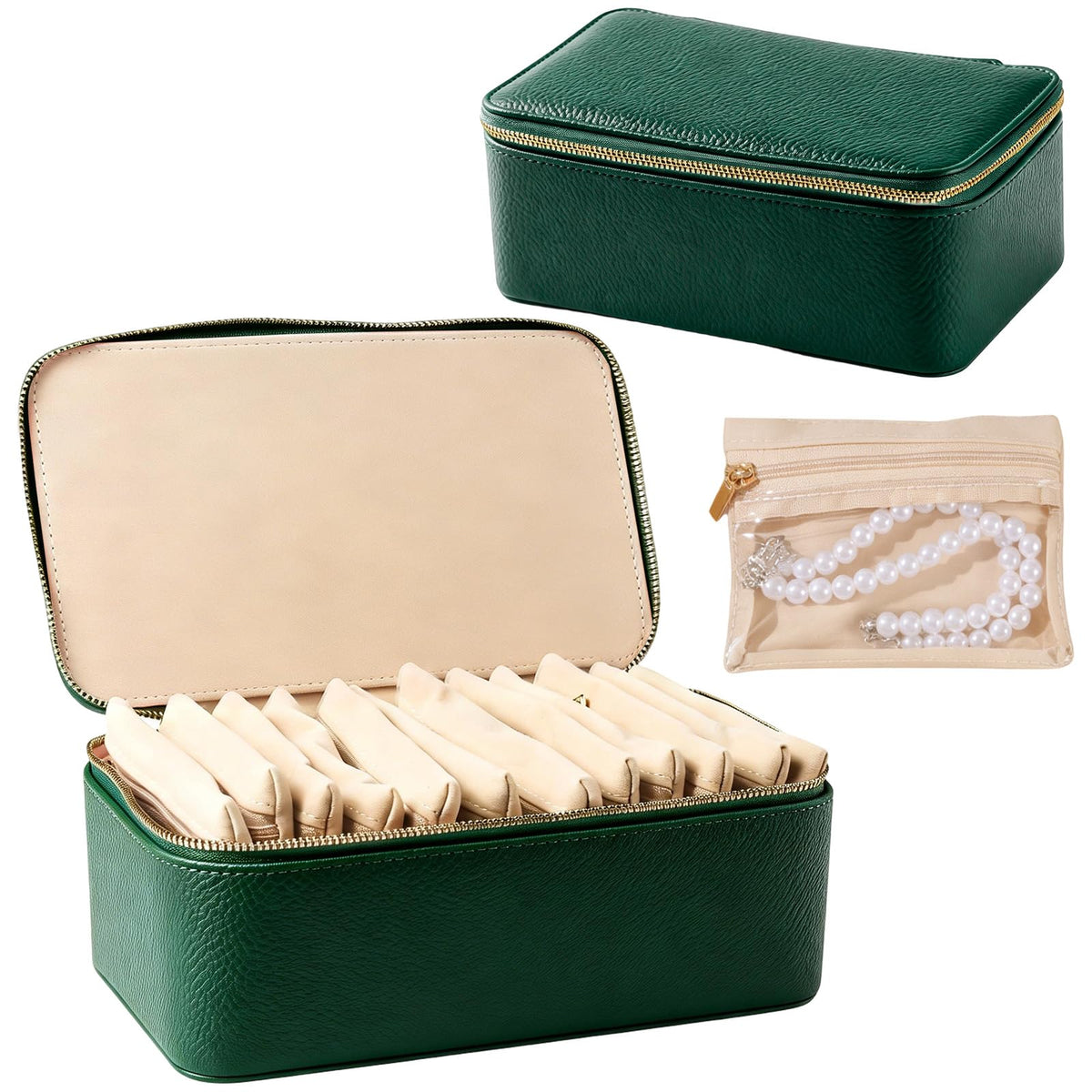 Travel Jewelry Case with 12 Velvet Zipped Pouches Bags Dark - Yaliang Official Imagery - 1