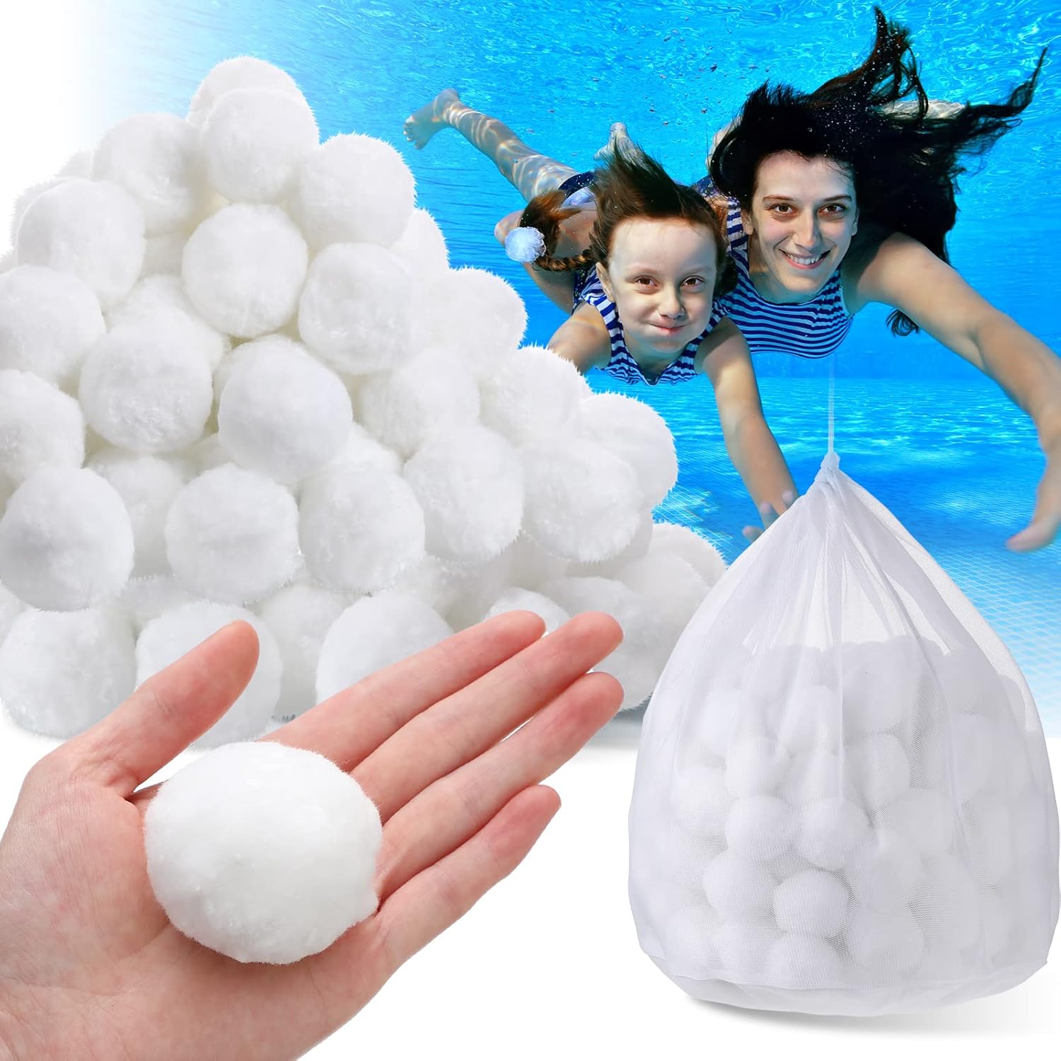 Zubebe 4.6 lbs pool filter media balls for swimming pool sand filters, fiber filter media for clean water and efficient filtration