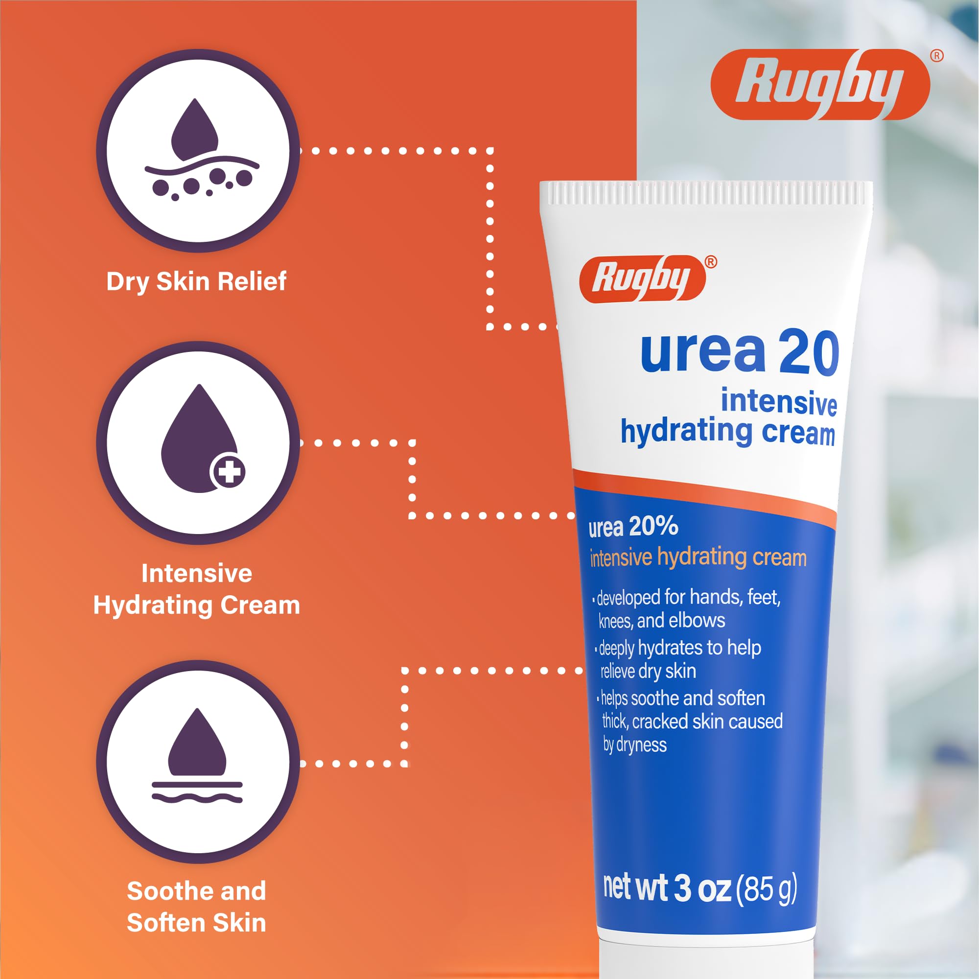 Rugby Urea 20% Intensive Hydrating Cream - Urea Cream for Feet, Hands, Knees, and Elbows - 3 Oz (1 Pack) - RUGBY LABORATORIES Official Product View 6