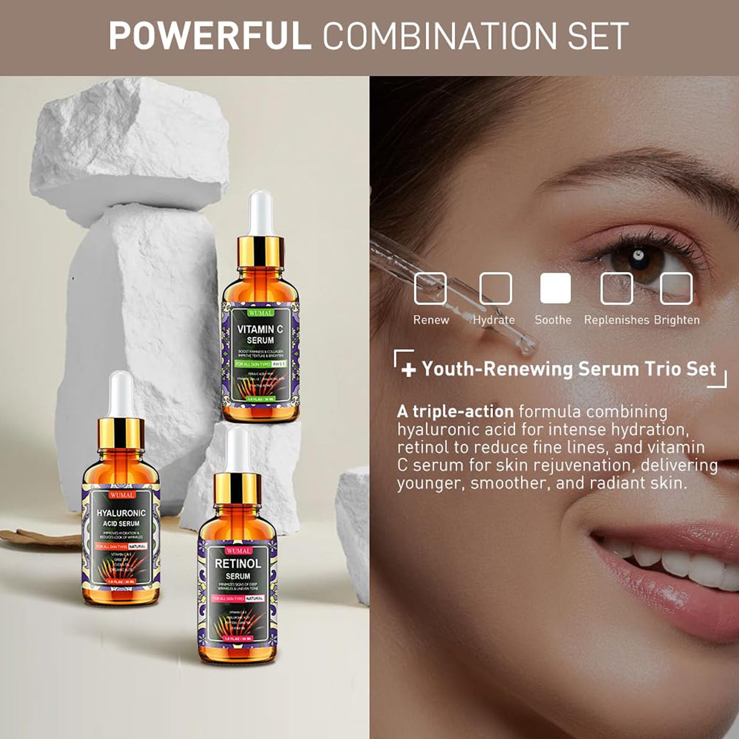 WUMAL Face Serum Set - Includes Vitamin C & Retinol & Hyaluro - WUMAL Official Product View 3