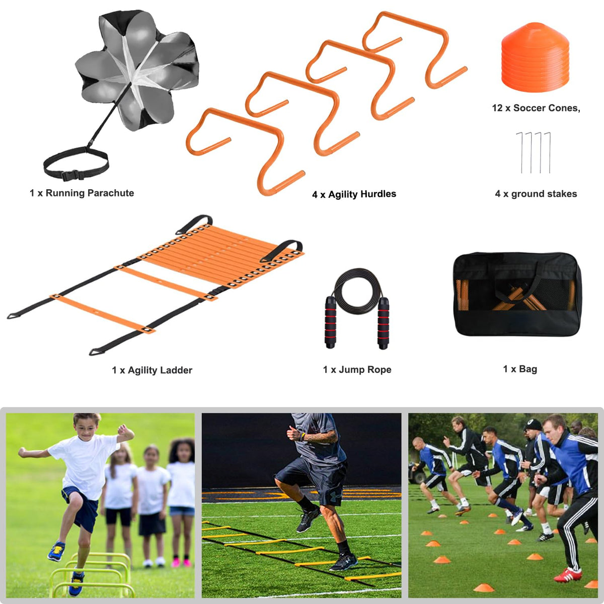 Agility Ladder Set 20ft 4 Hurdles 12 Soccer Cones Jump Rope - ENDIESS Official Imagery - 3