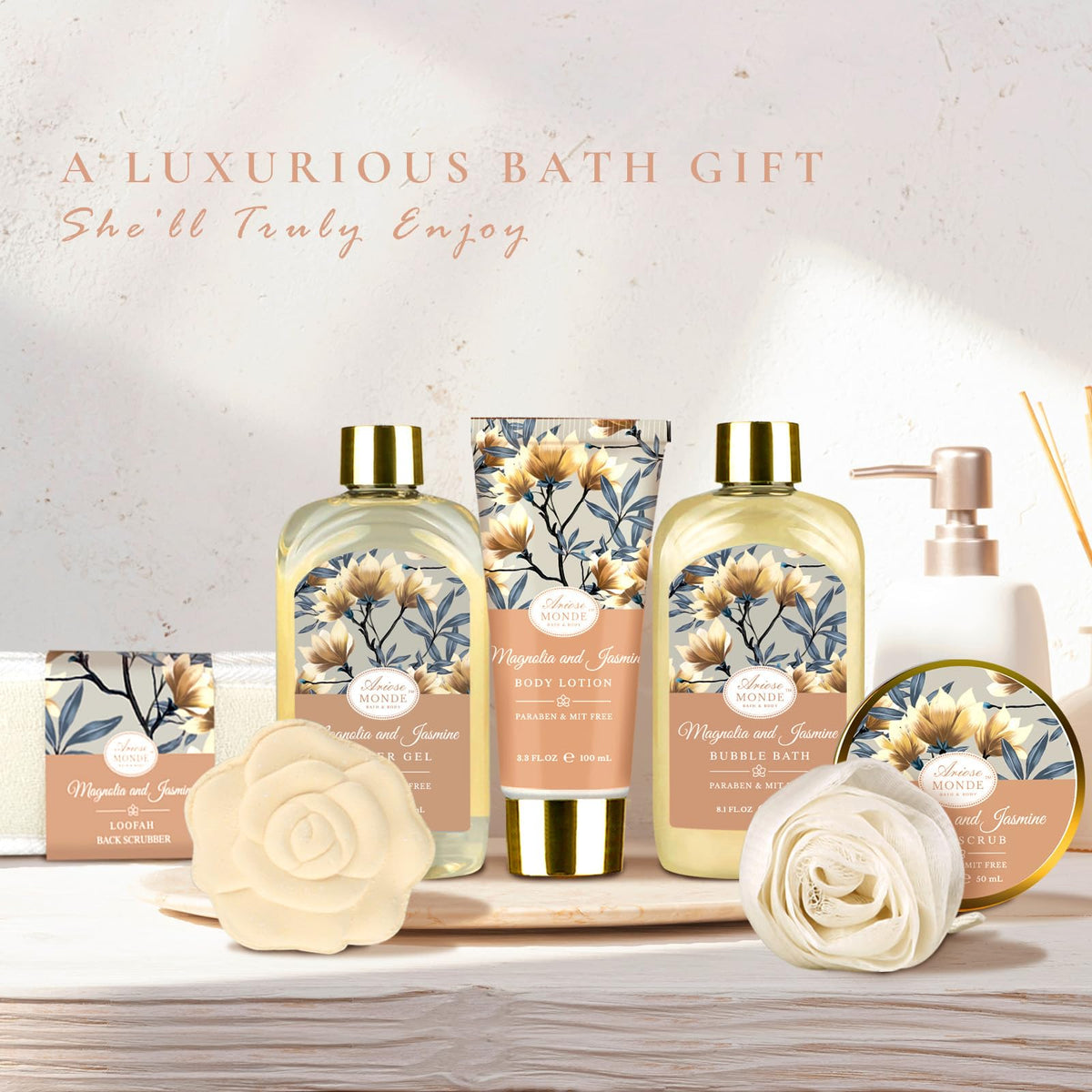 Gift Basket for Women 8pcs Magnolia Jasmine Spa Gift Baskets - ArioseMonde Official Imagery - 4