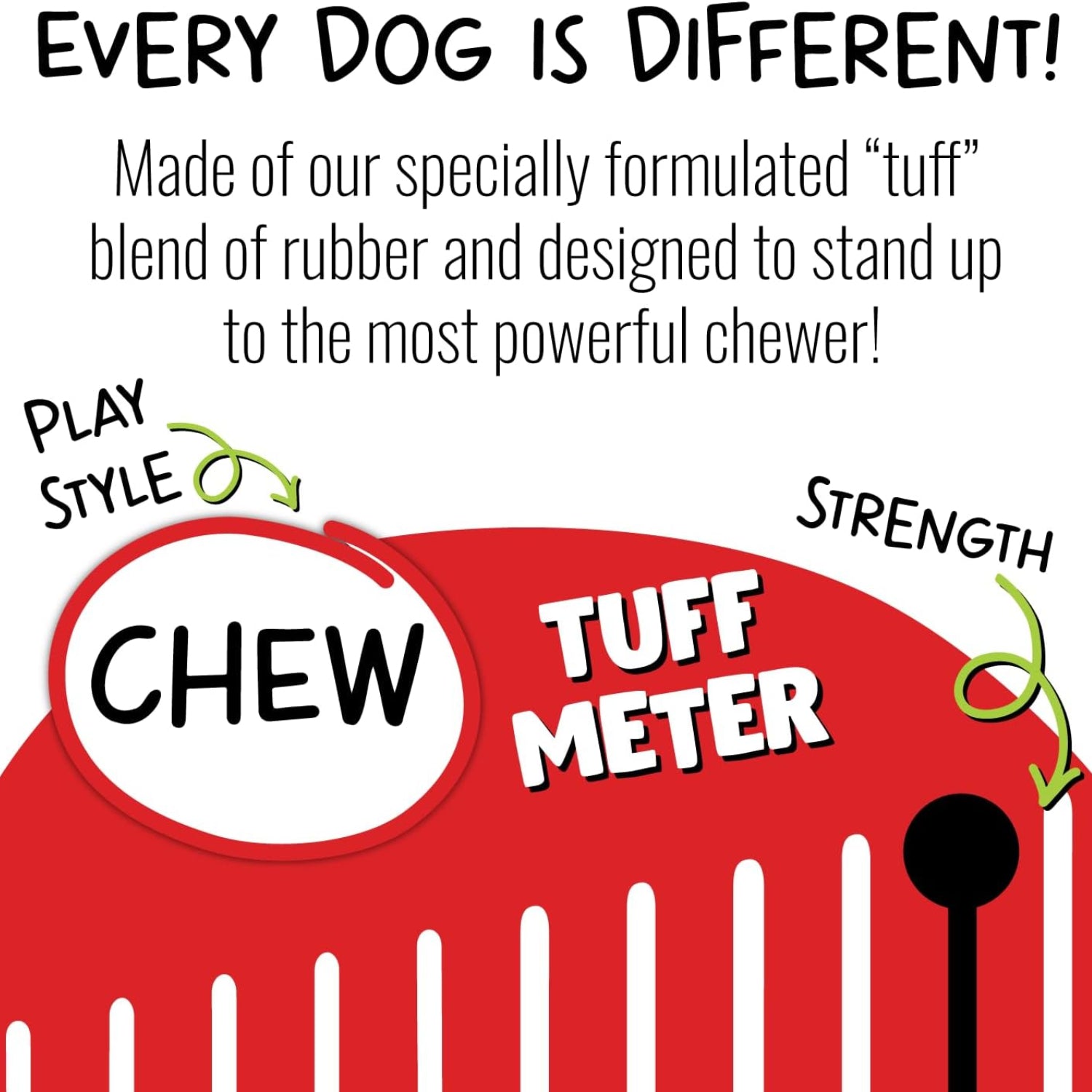 Red Jolly Pets Tuff Treader dog toy with handle, 6 inches, durable for all breed sizes, ideal for chewing and playing.