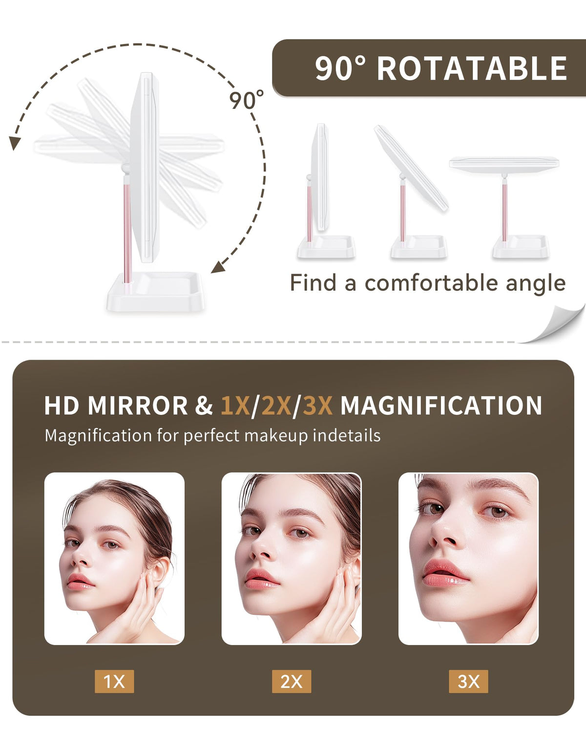 Makeup Mirror Vanity Mirror with Lights 1X 2X 3X - BERTHALESS Official Imagery - 6