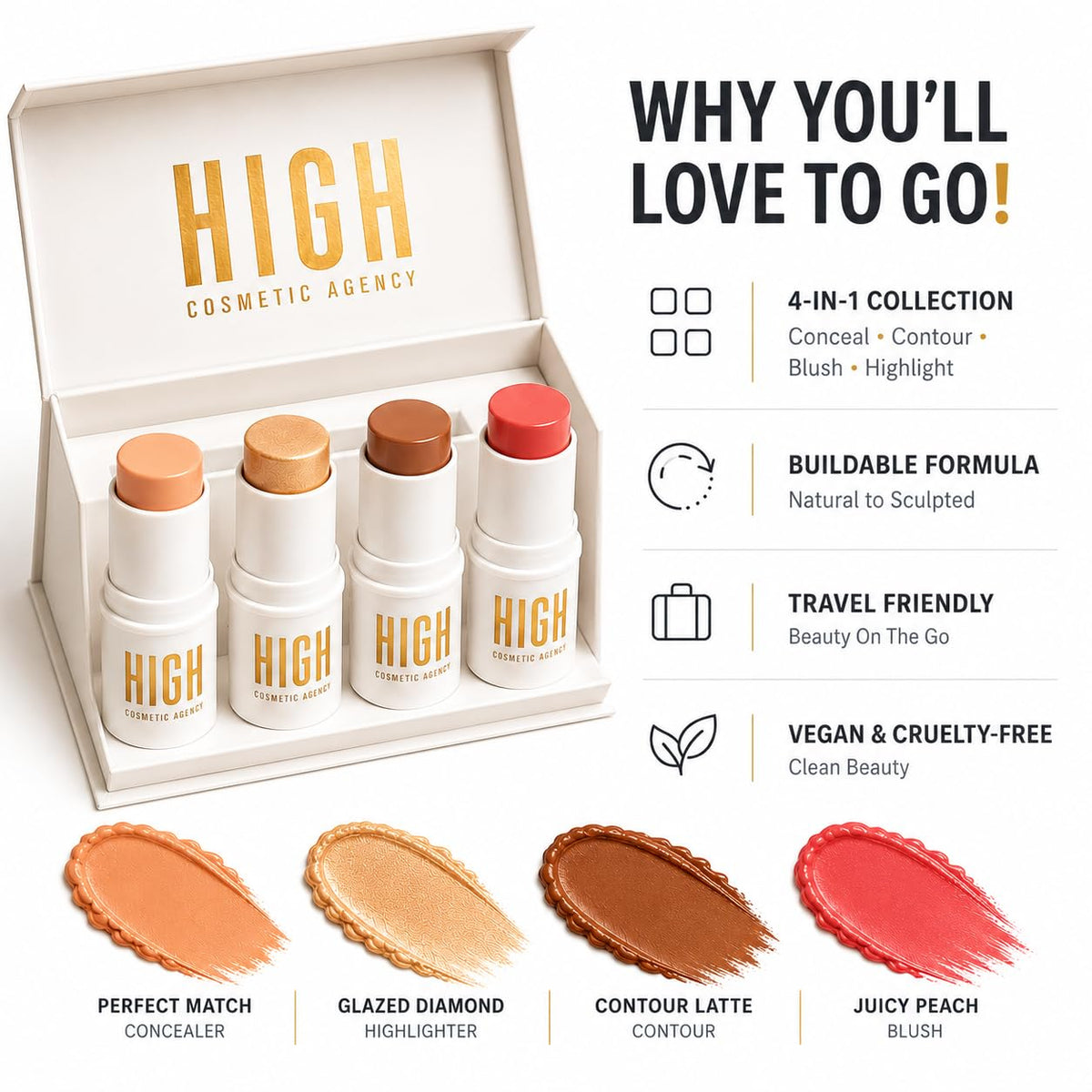 TO GO Face Sculpting Cream Stick Set 4 Piece Concealer - HIGH COSMETIC AGENCY Official Imagery - 3