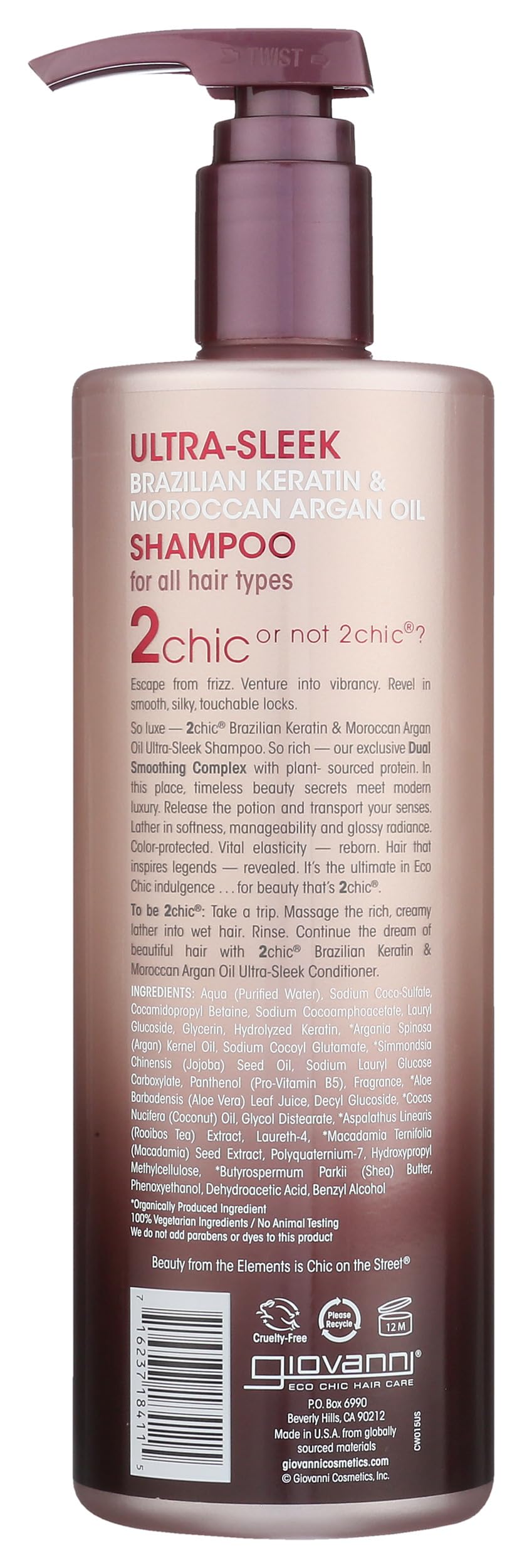 GIOVANNI 2chic Ultra-Sleek Shampoo, Anti-Frizz Formula, Coconut, 24 oz