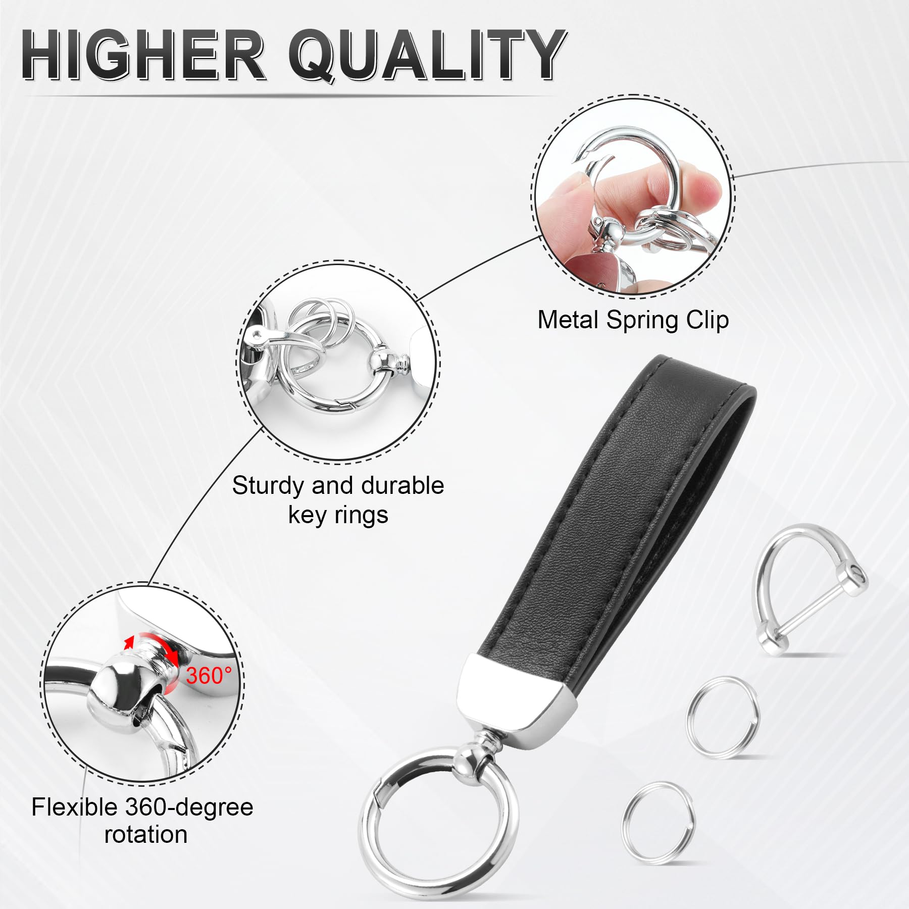 JUSTTOP Leather Keychain, Car Key Chain with Anti-Lost D-Ring and - JUSTTOP Official Product View 4