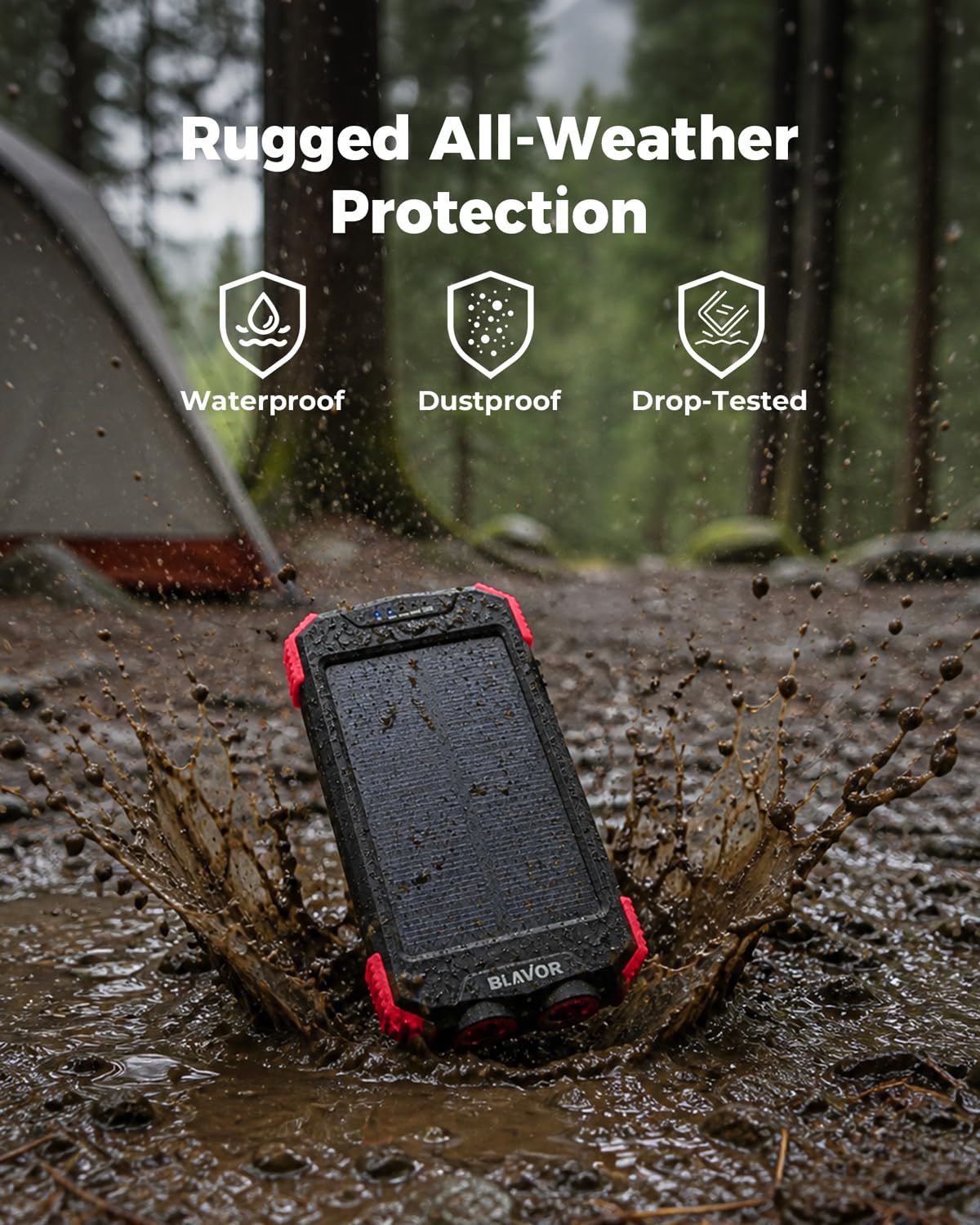 BLAVOR Solar Power Bank 10,000mAh Portable Wireless Charger for C by BLAVOR - Angle View 5