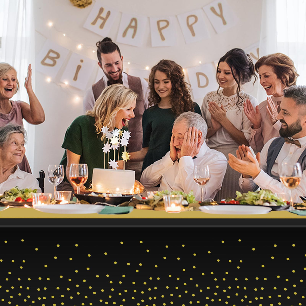 12 Pack Black and Gold Tablecloth and Table Runner Set Party - Zachely Official Imagery - 6