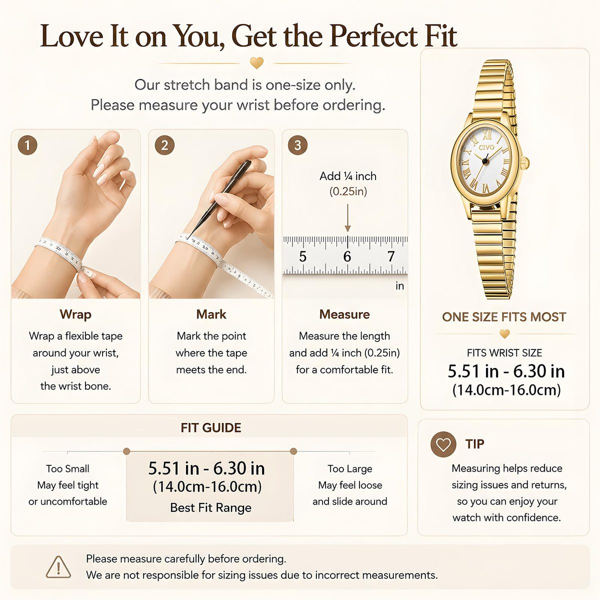 CIVO Small Gold Watches for Women Vintage Roman Stretch - CIVO Official Imagery - 6