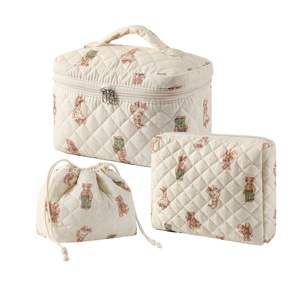 3pcs Large Cotton Quilted Makeup Bag Set Coquette Aesthetic - uekeboag Official Imagery - 2