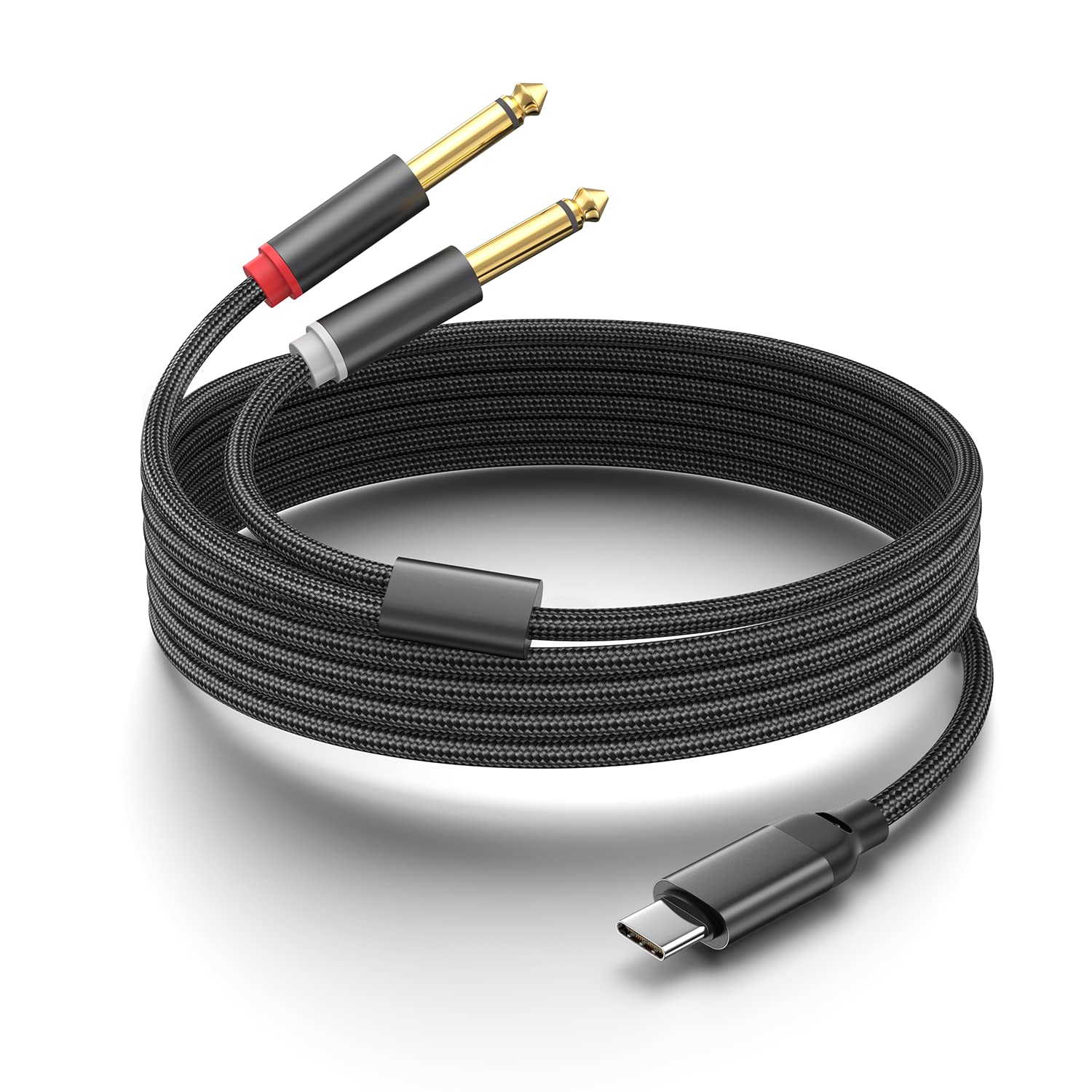 Seefeful   USB C to Dual 6.35mm 1/4 inch Stereo Splitter Y Cable, by Seefeful - Angle View 2