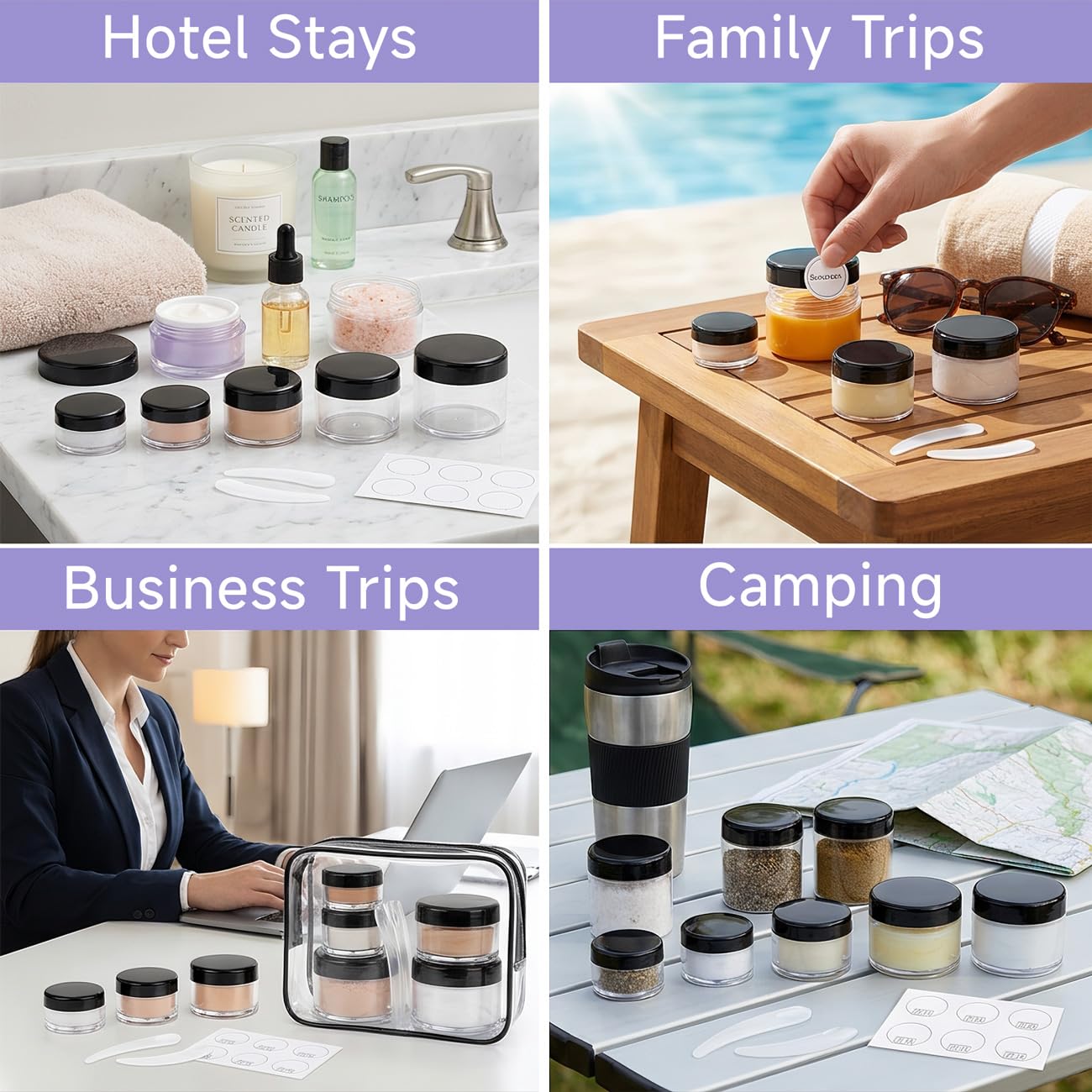 10pcs Small Travel Containers 3 5 10 15 20 Gram Sample Jars - ZEJIA Official Product Imagery - 6