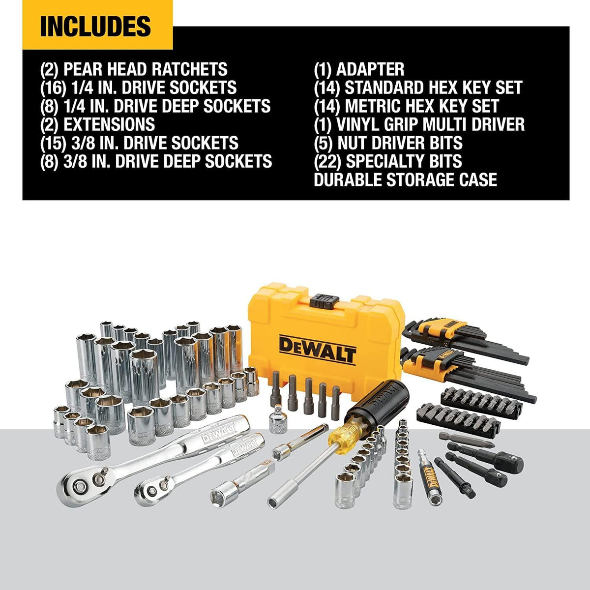 DEWALT Mechanics Tools Kit and Socket Set 1 4 3 8 Drive SAE - Premium Selection Official Imagery - 3