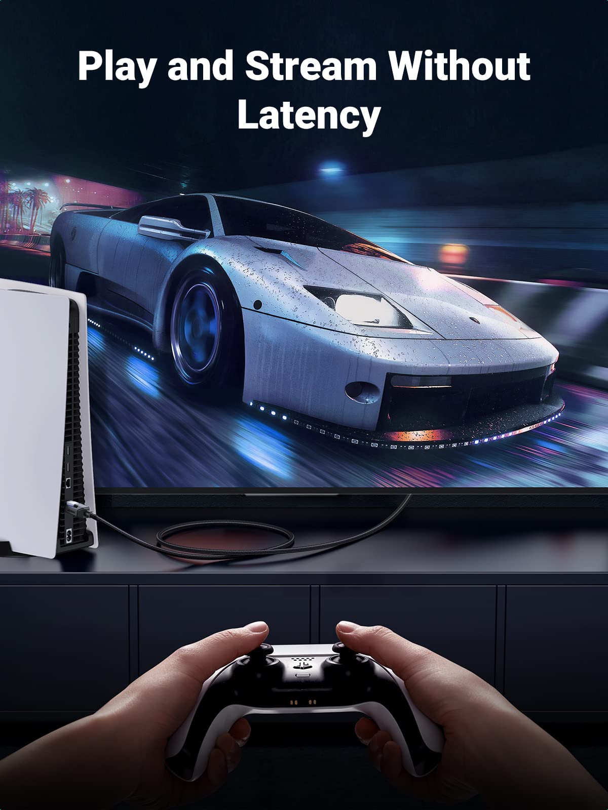 UGREEN Cat 8 Ethernet cable 6ft, high-speed braided network cord with RJ45 shielded connector, compatible with gaming consoles and routers.