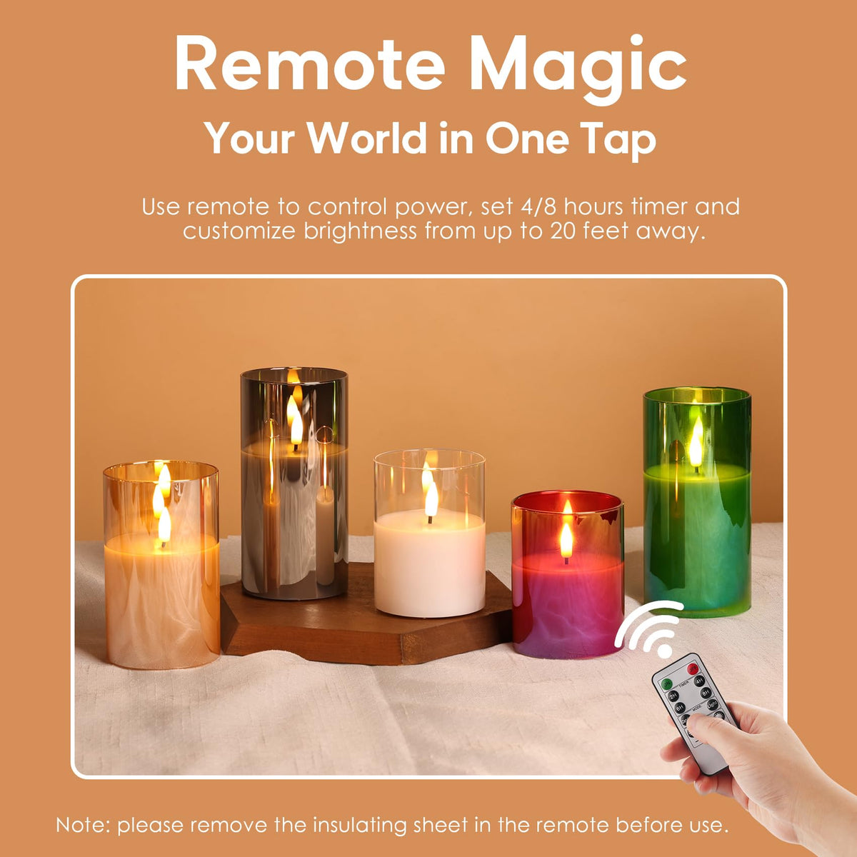 Clear Glass Flameless Candles with Remote Timer Flickering - Eywamage Official Imagery - 6