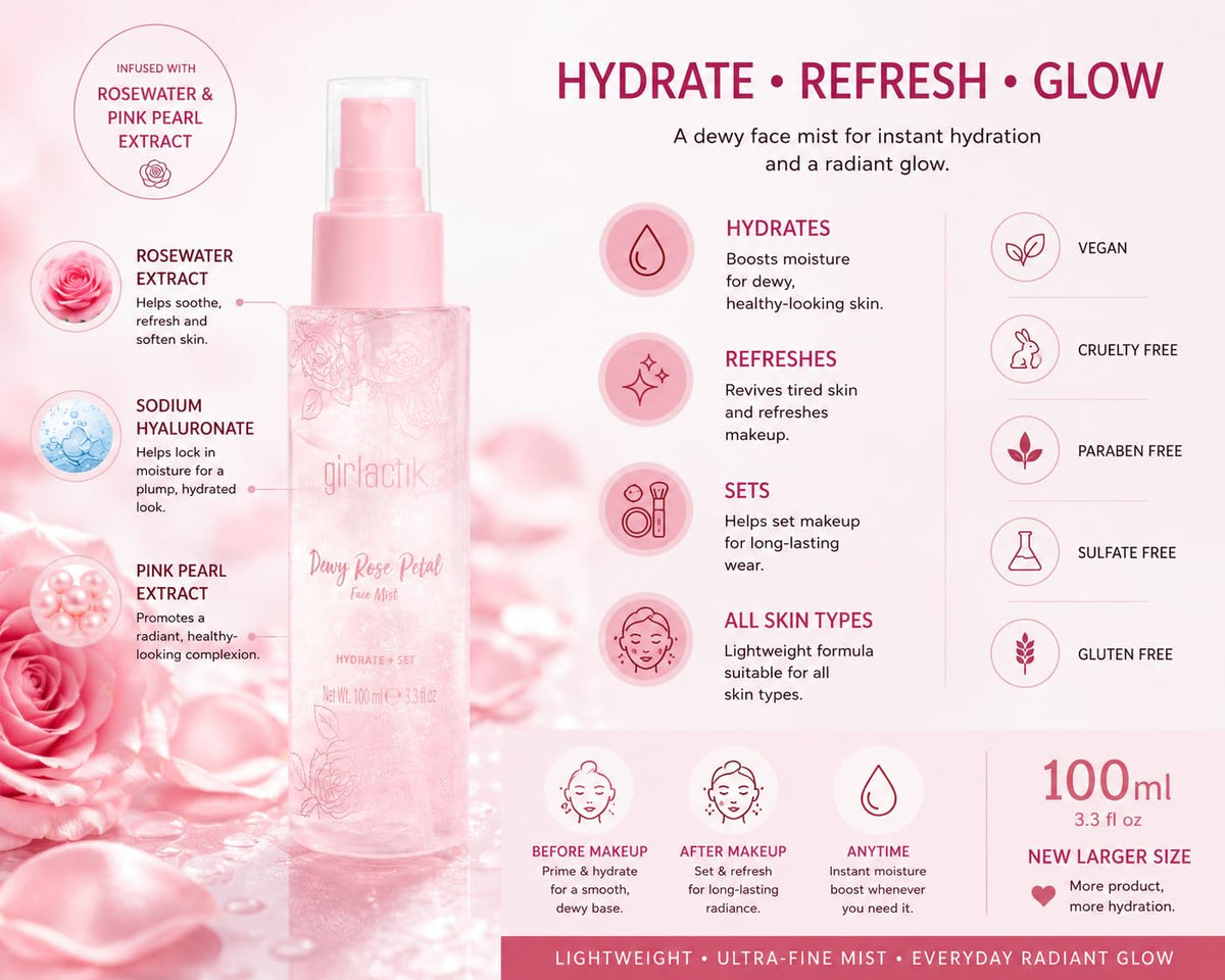 Girlactik Rose Petal Dewy Face Mist Hydrating Facial Spray - Girlactik Official Imagery - 4