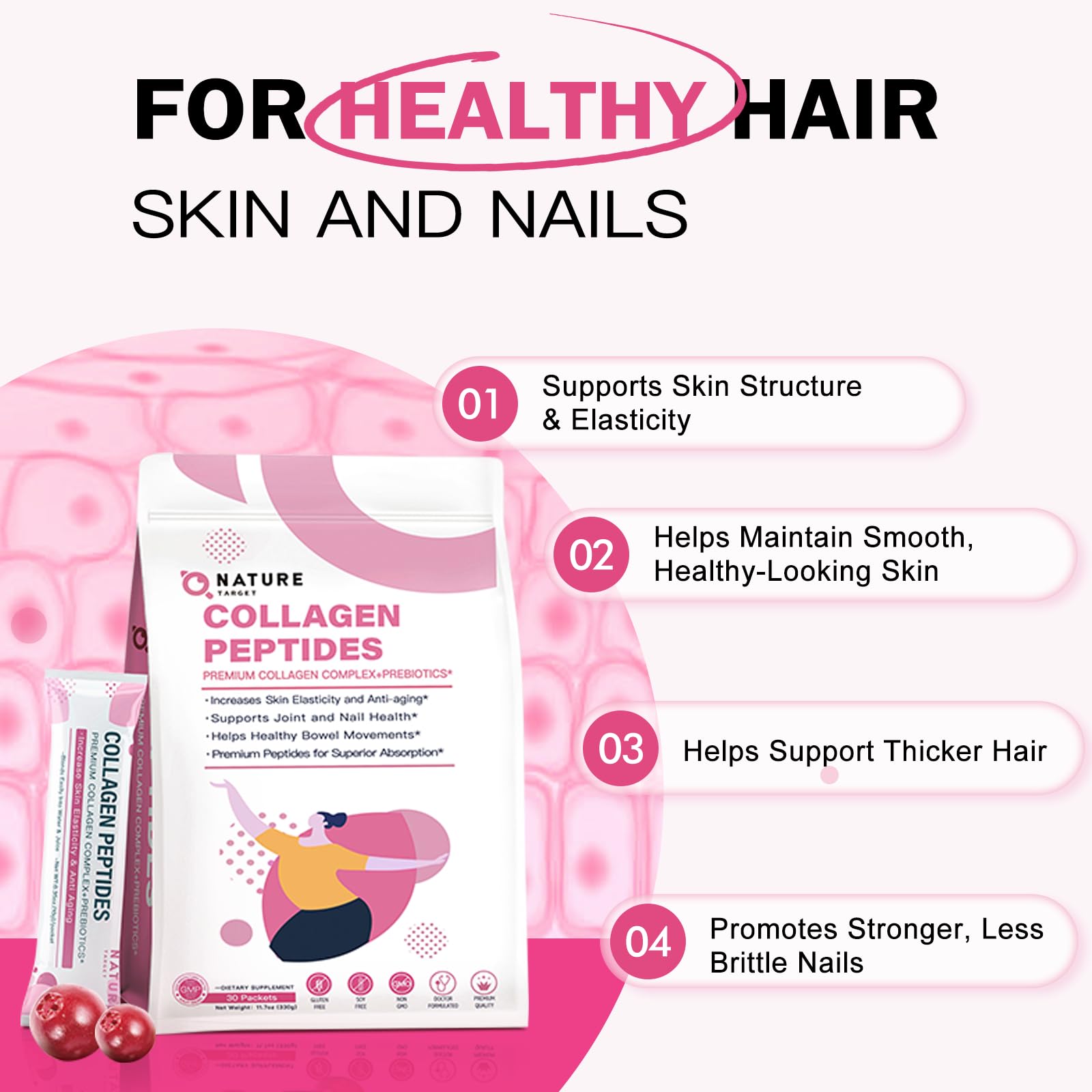 NATURE TARGET Multi Collagen Peptides Powder 30 Stick Packs - NATURE TARGET Official Imagery - 4