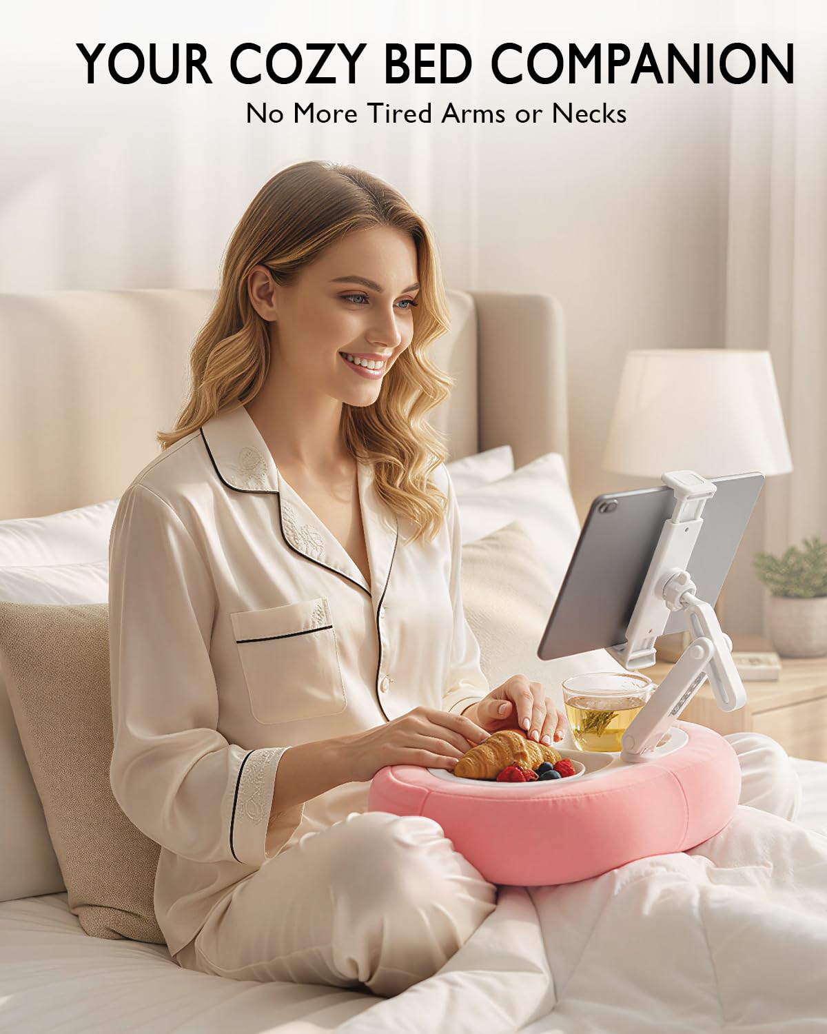 Miledi Tablet Pillow Stand for Bed with 360° Rotating Holder, Pink - View 3
