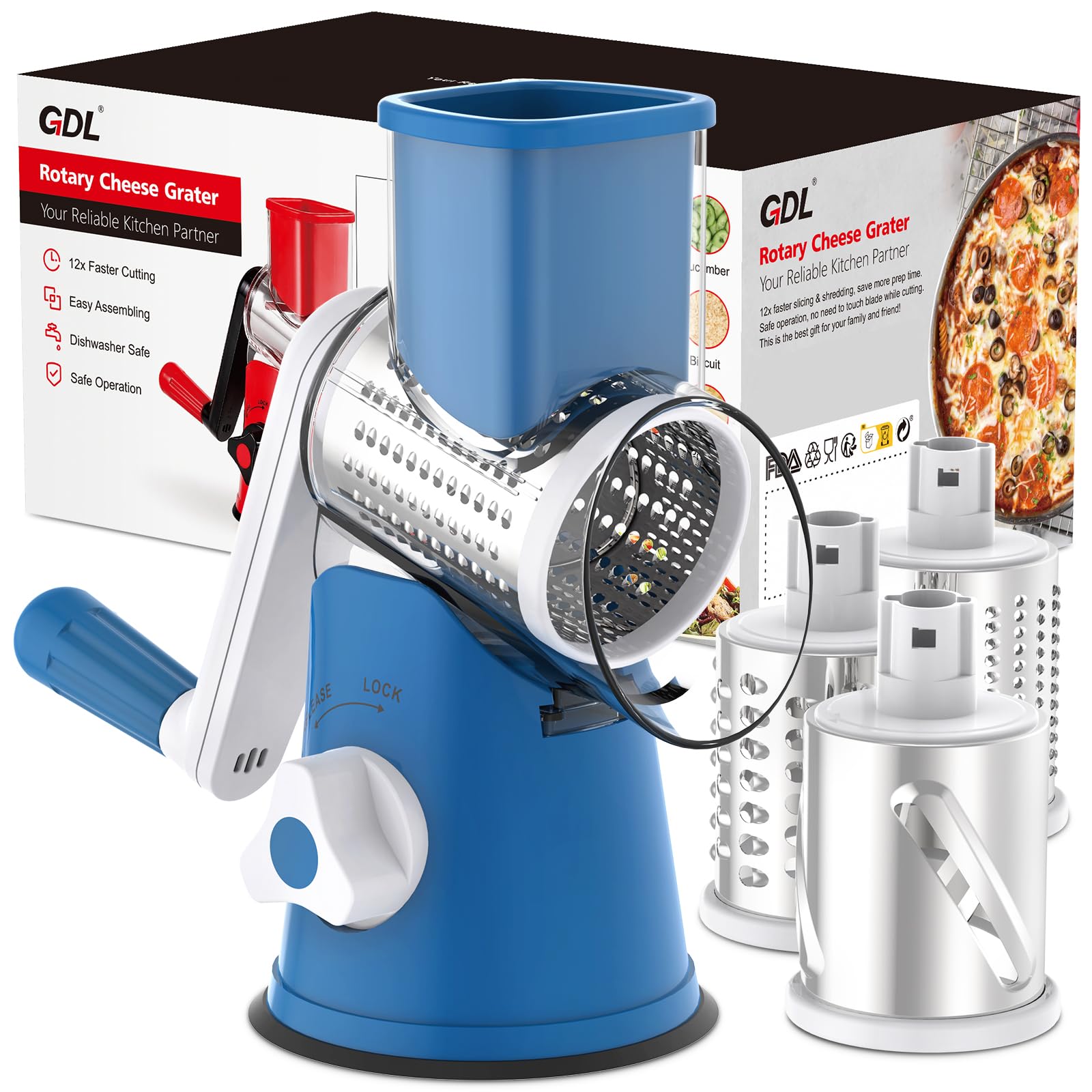 GDL Cheese Grater Hand Crank, Rotary Cheese shredder, Vegetable - Product Imagery