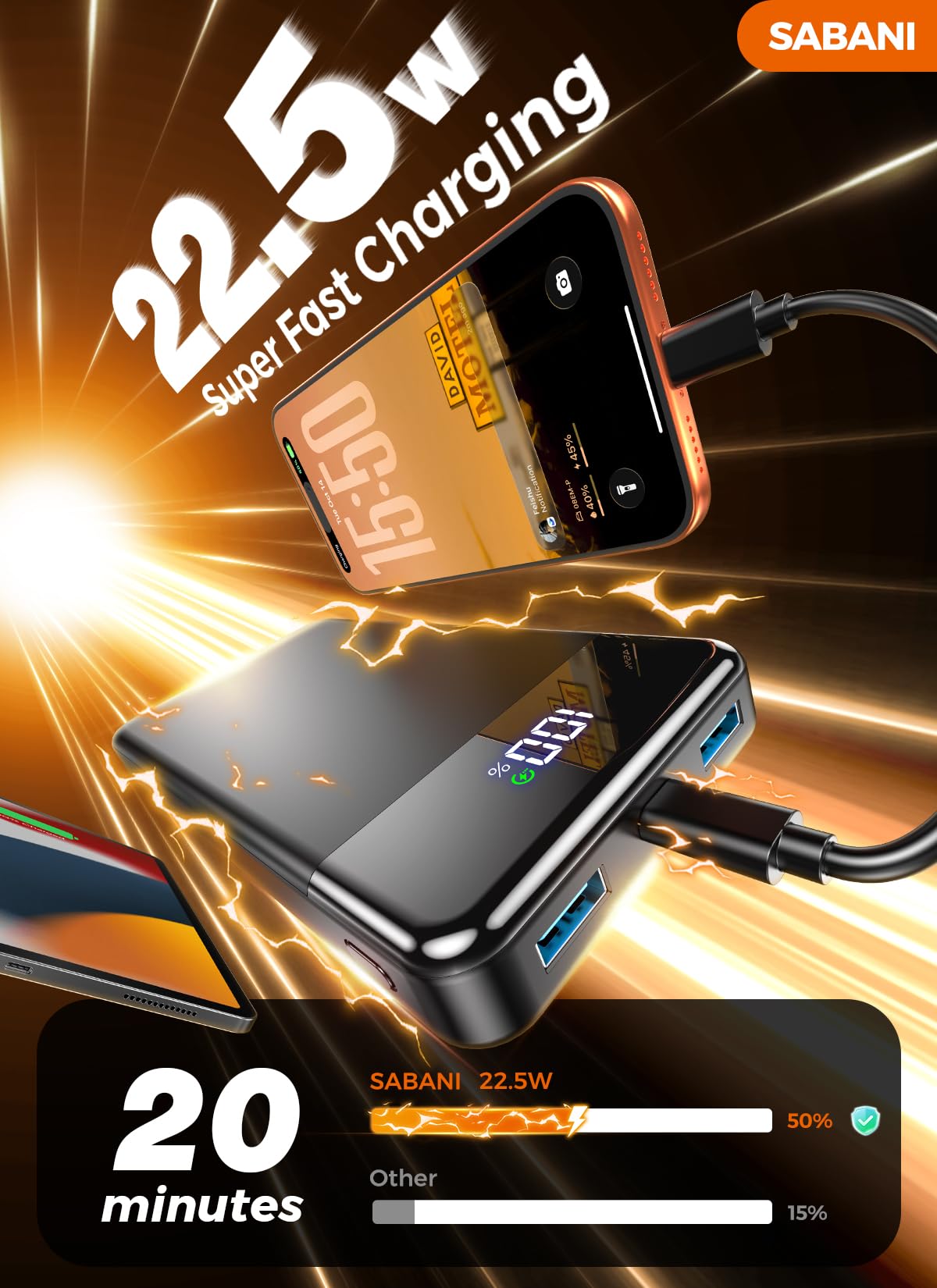 Portable Charger 35000mAh Power Bank 4 Built in Cable Big - SABANI Official Imagery - 5