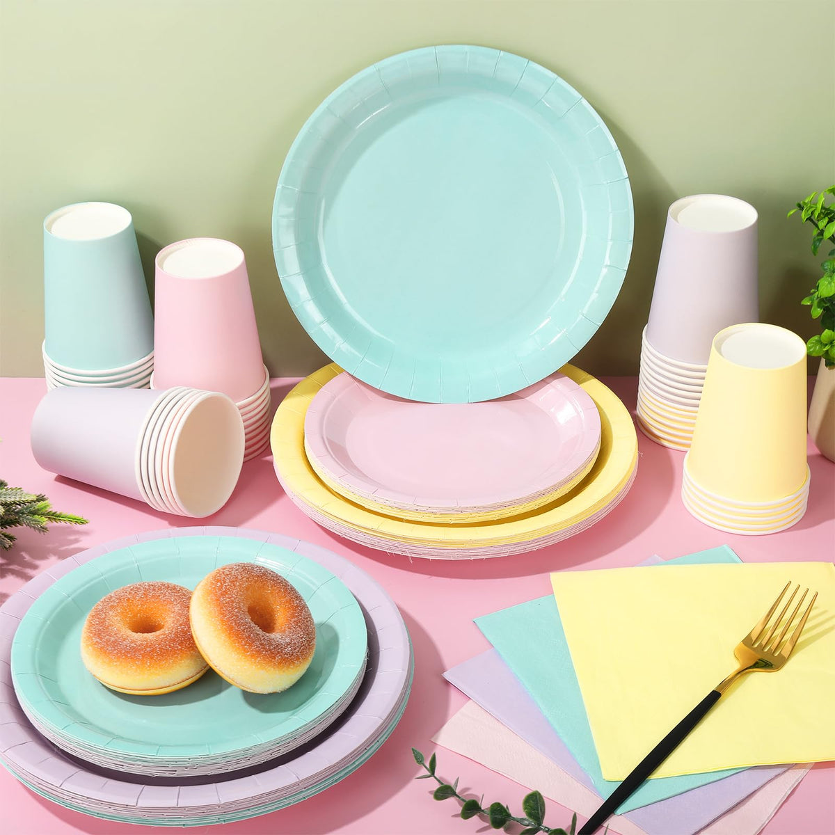 Whaline 244Pcs Pastel Rainbow Tableware Set Serves 48 4 - Whaline Official Imagery - 5