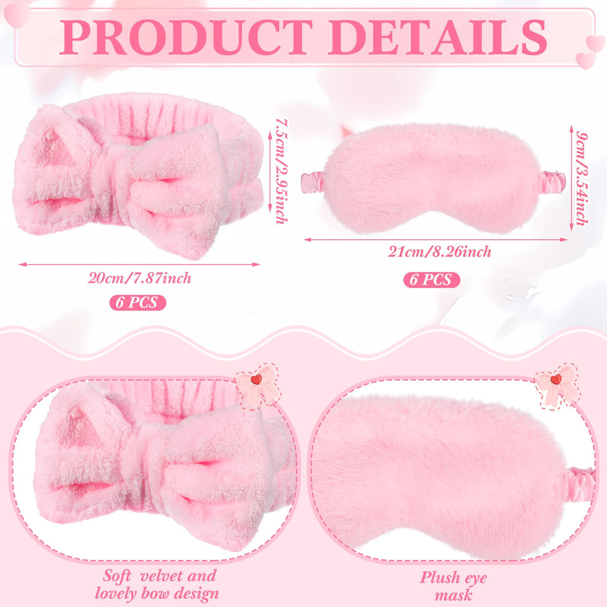 31 Pcs Spa Party Favors Pink Bow Headband Eye Mask Bridal - Suncalla Official Imagery - 3