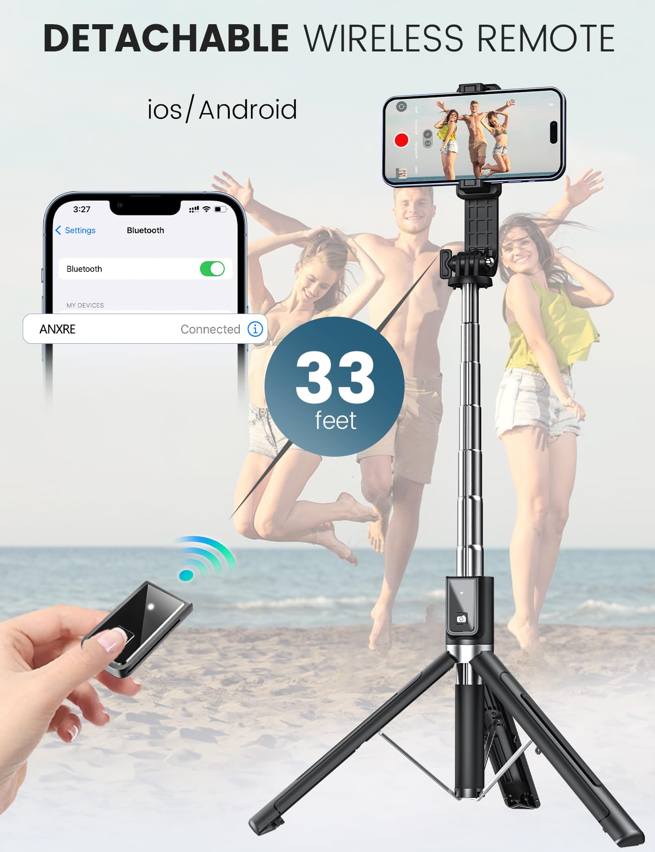 ANXRE Travel Selfie Stick Tripod with Fill Light＆Wireless Detacha by ANXRE - Angle View 4