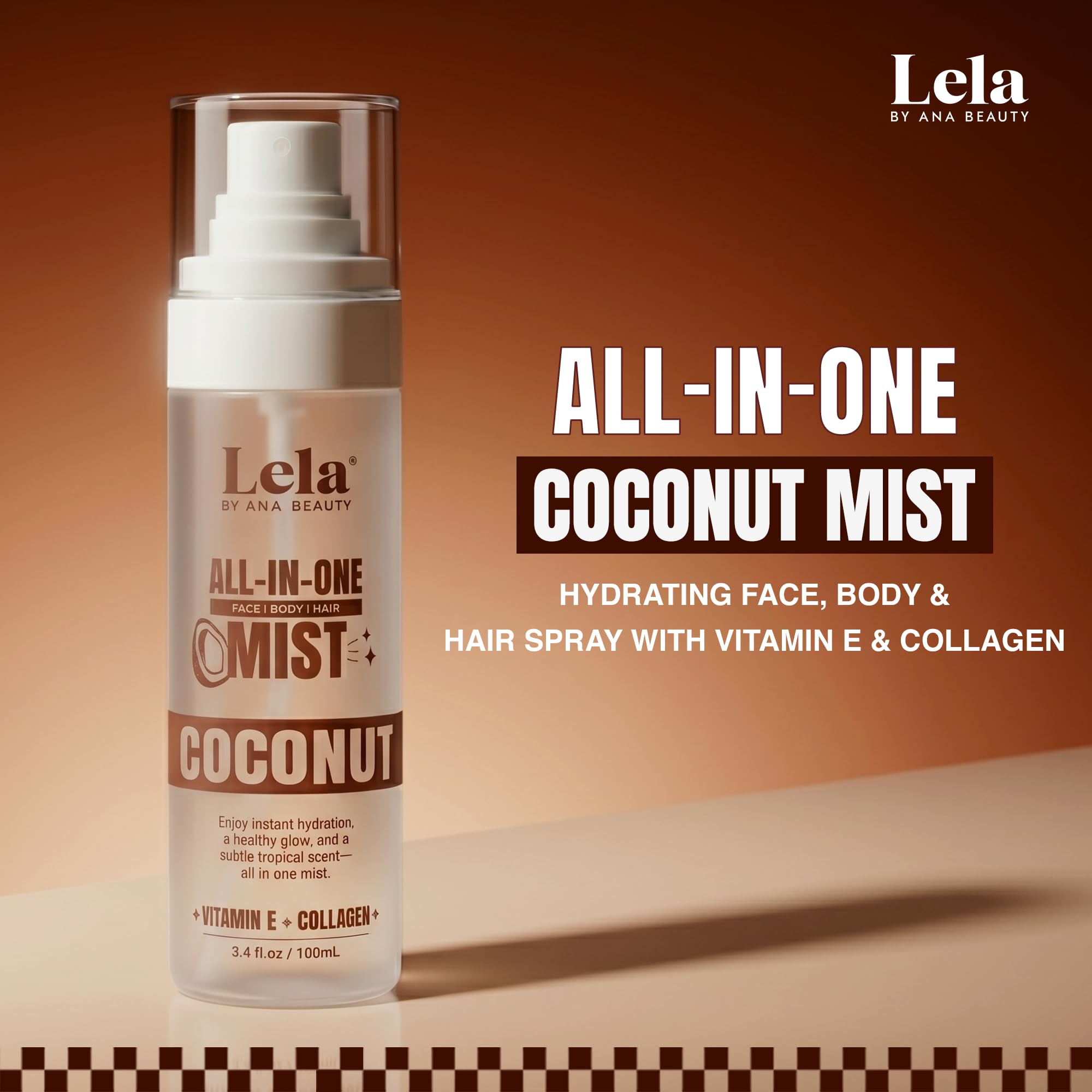 All In One Coconut Mist with Vitamin E for Face Body Hair - LELA by Ana Beauty Official Product Imagery - 3