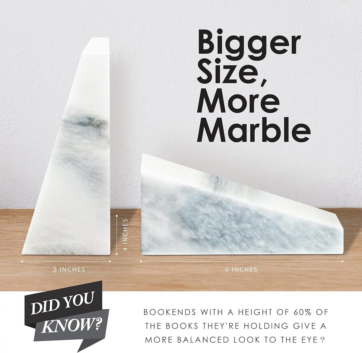 Ottimo Polished Heavy Stone Marble 6 Book Ends for Bookshelf - Ottimo Official Imagery - 4