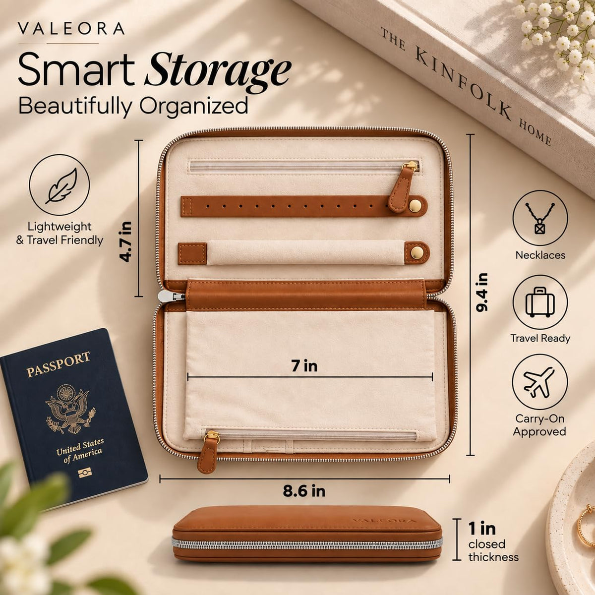 All in One Travel Jewelry Case Vegan Leather Organizer for - VALEORA Official Imagery - 3