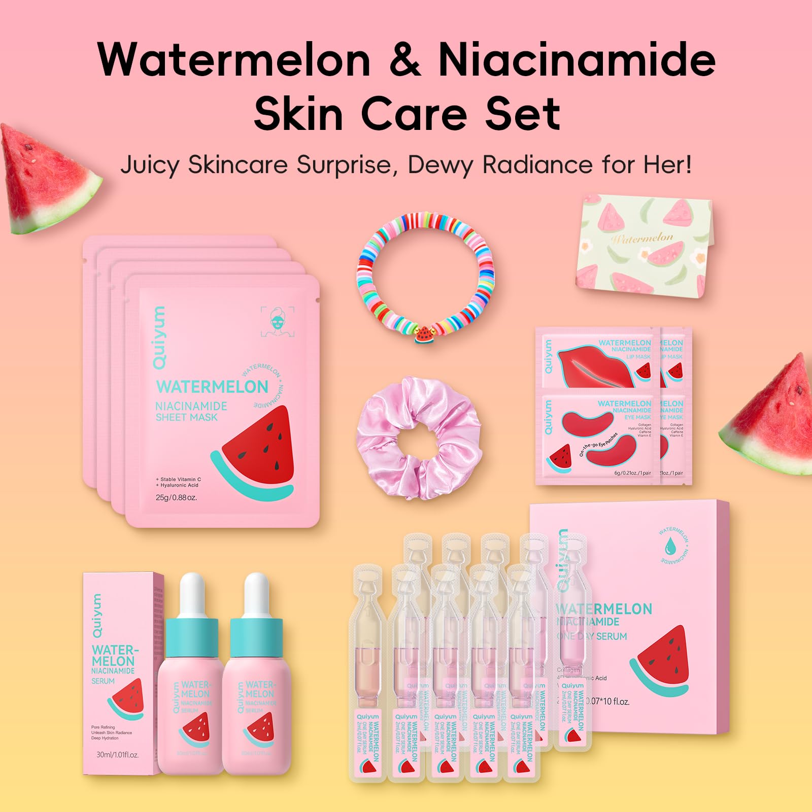 Watermelon &amp; Niacinamide Skincare Set for Women Teens Girls, - QUIYUM