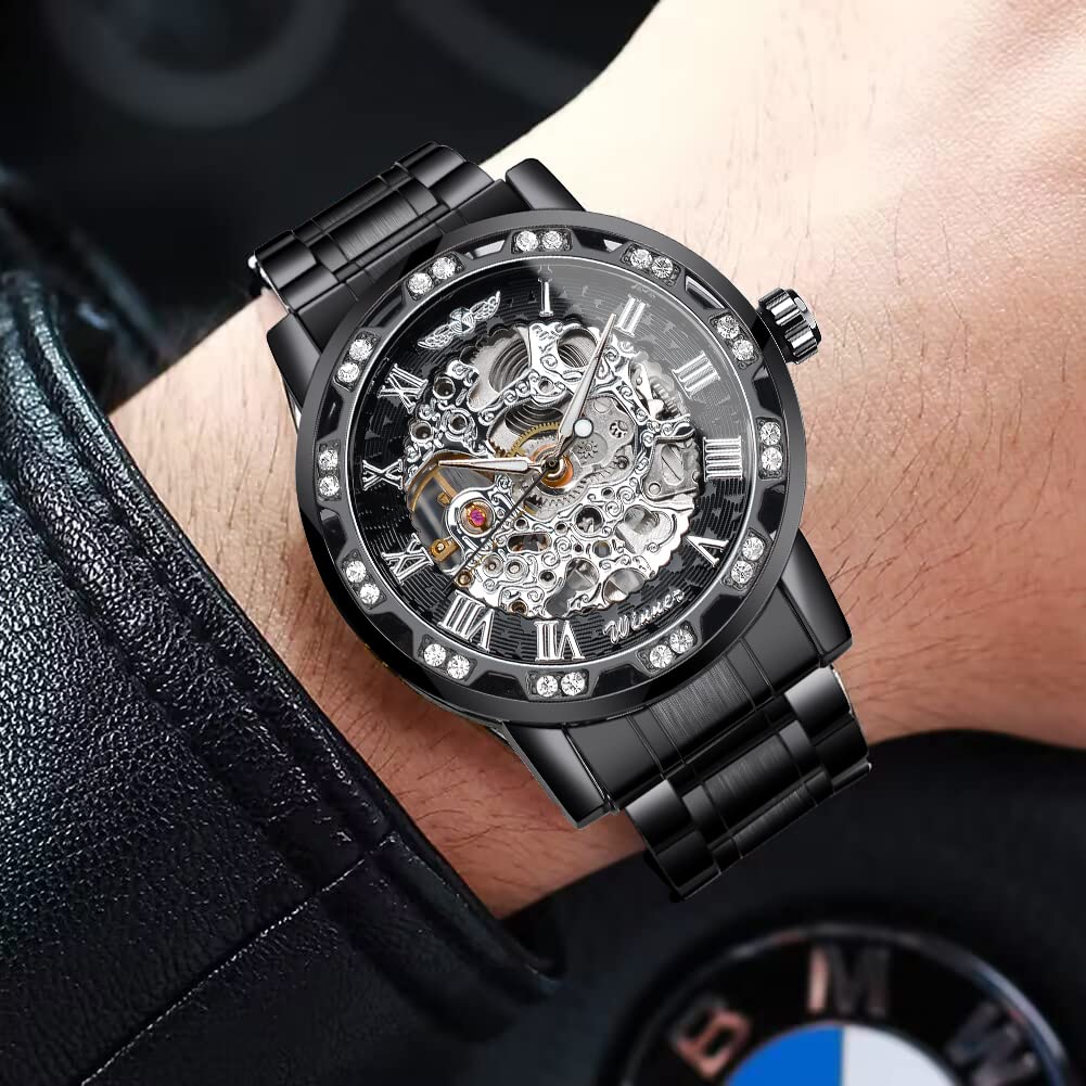 FORSINING Steampunk Skeleton Mechanical Watch for Men