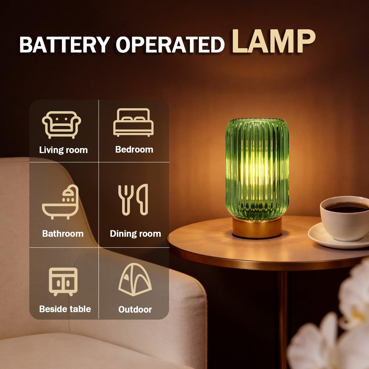 MJ PREMIER Battery Operated Lamp Small Cordless Lamp with - MJ PREMIER Official Imagery - 7