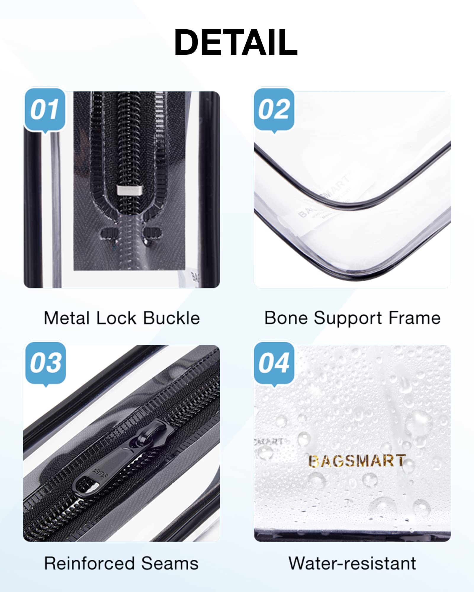 BAGSMART Clear Toiletry Bag 2-Pack TSA Approved Water-Repellent, Black - BAGSMART Official Product View 4