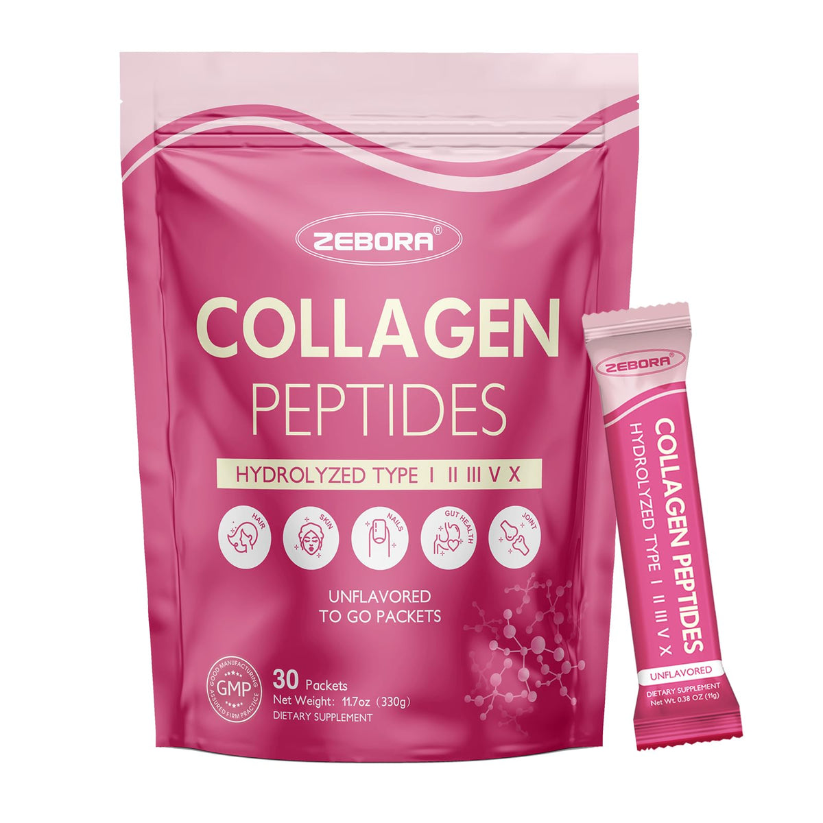 ZEBORA Multi Collagen Peptides Powder Packets for Women 30 - ZEBORA Official Imagery - 1