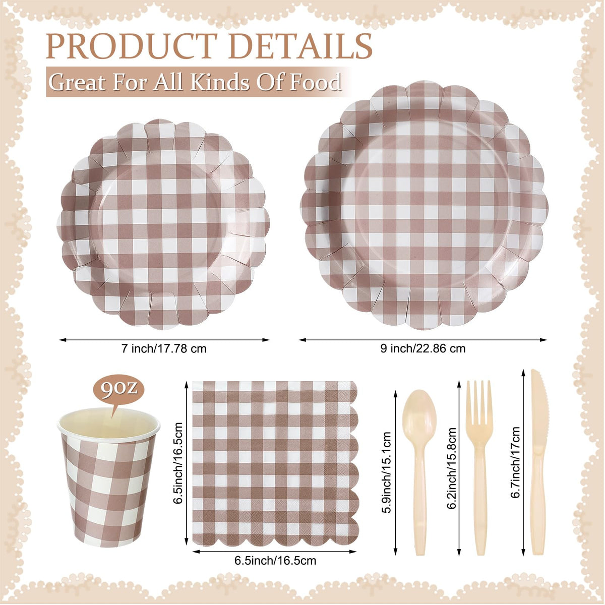 Yaomiao 168 Pcs Gingham Party Supplies Gingham Plates and - Yaomiao Official Imagery - 4