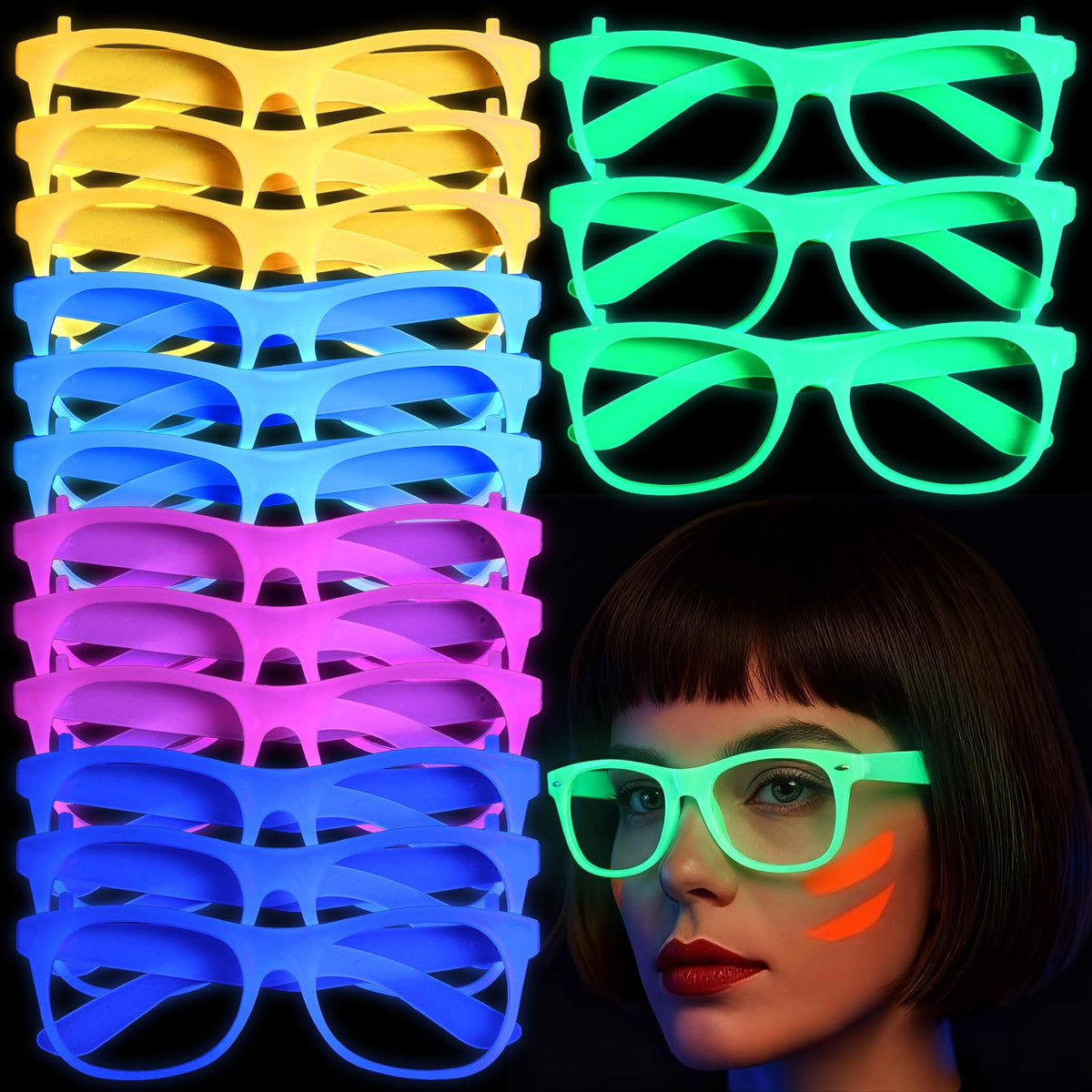 Halloween Glow in The Dark Glasses Neon Glasses UV Reactive - Viozakanry Official Imagery - 8