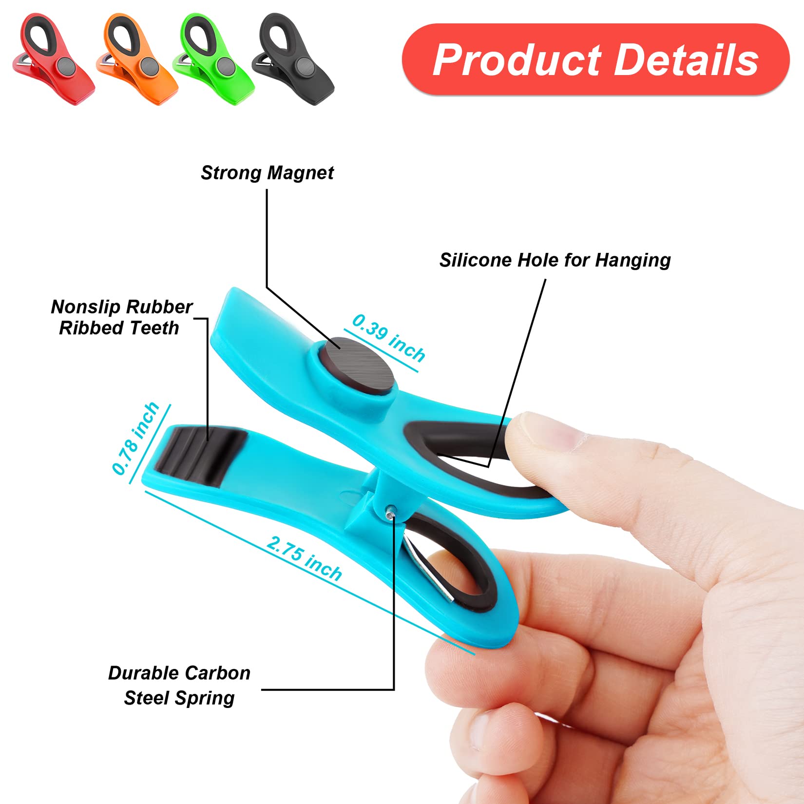 Jetmore 12 Pack Chip Clips Bag Clips, Magnetic Bag Clip for Food by Jetmore - Angle View 8